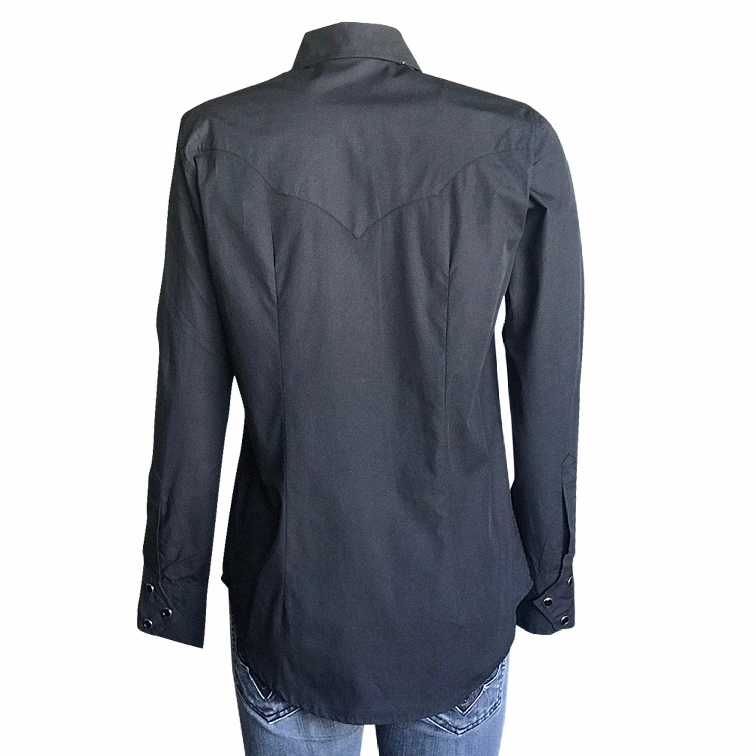 Rockmount Womens Black 100% Cotton Solid Western L/S Shirt Stretchable Fabric