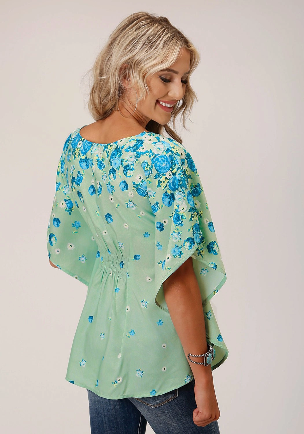 Roper Womens Summer Floral Sage Polyester S/S Blouse Versatile Look