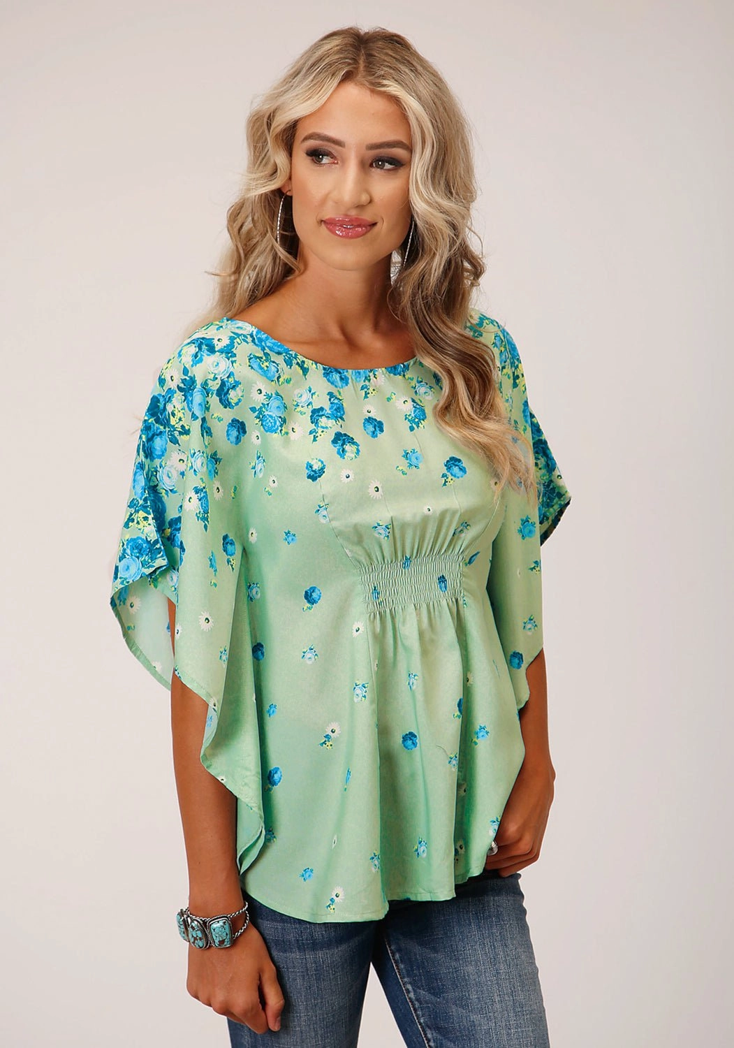 Roper Womens Summer Floral Sage Polyester S/S Blouse Graduation Attire