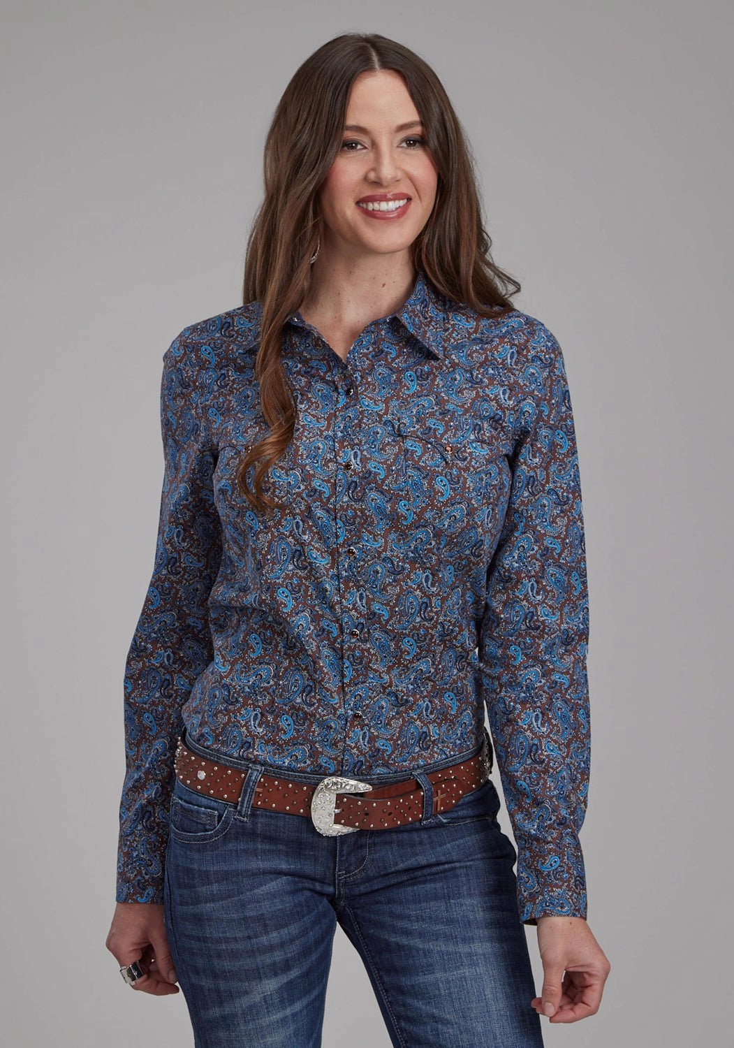 Unmatched comfort Wrinkle Resistant Material Roper Womens 2172 River Paisley Brown 100% Cotton L/S Shirt