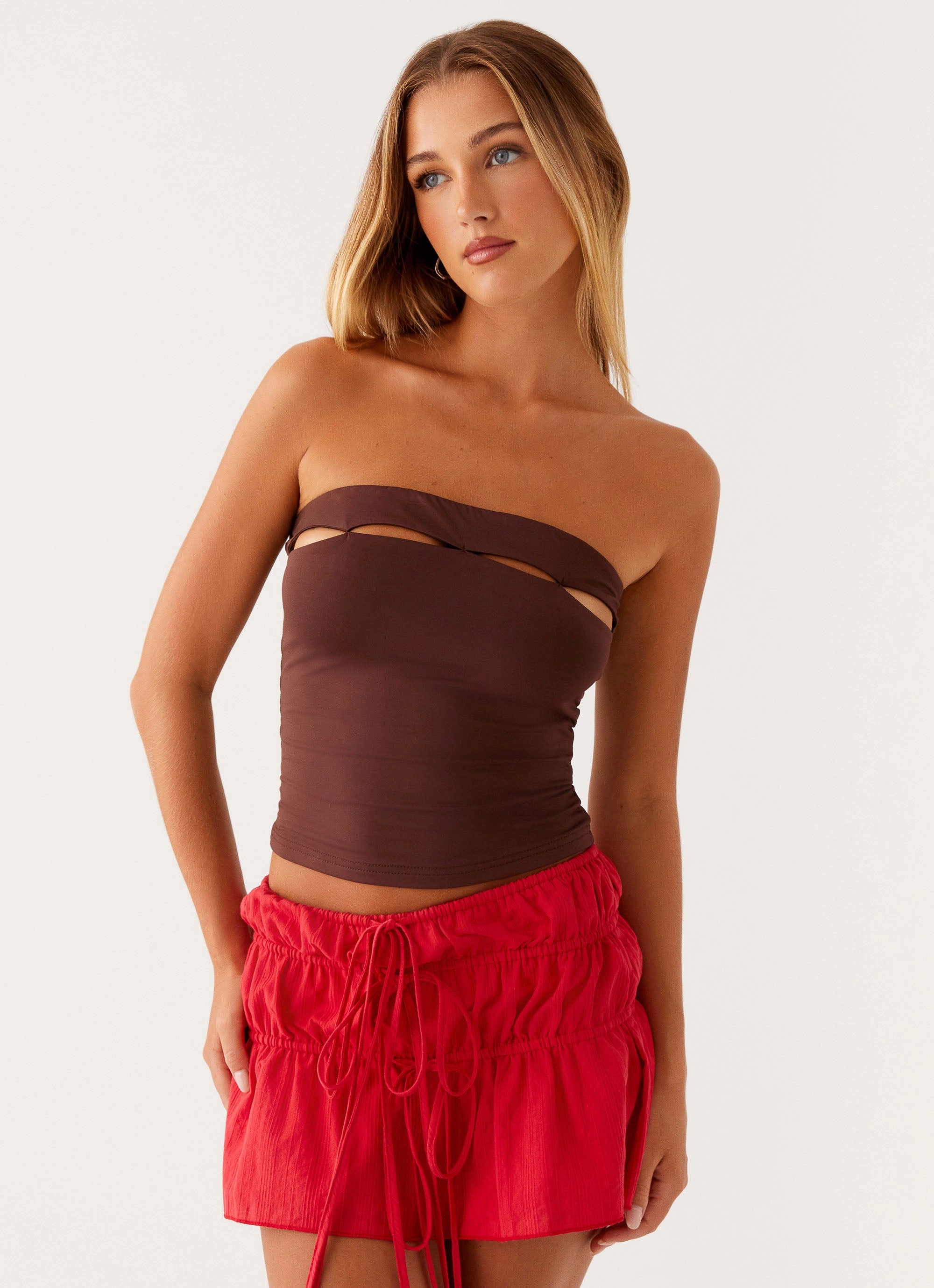 Fia Tube Top - Chocolate Stretch Fabric DurableDoubleLayeredHem
