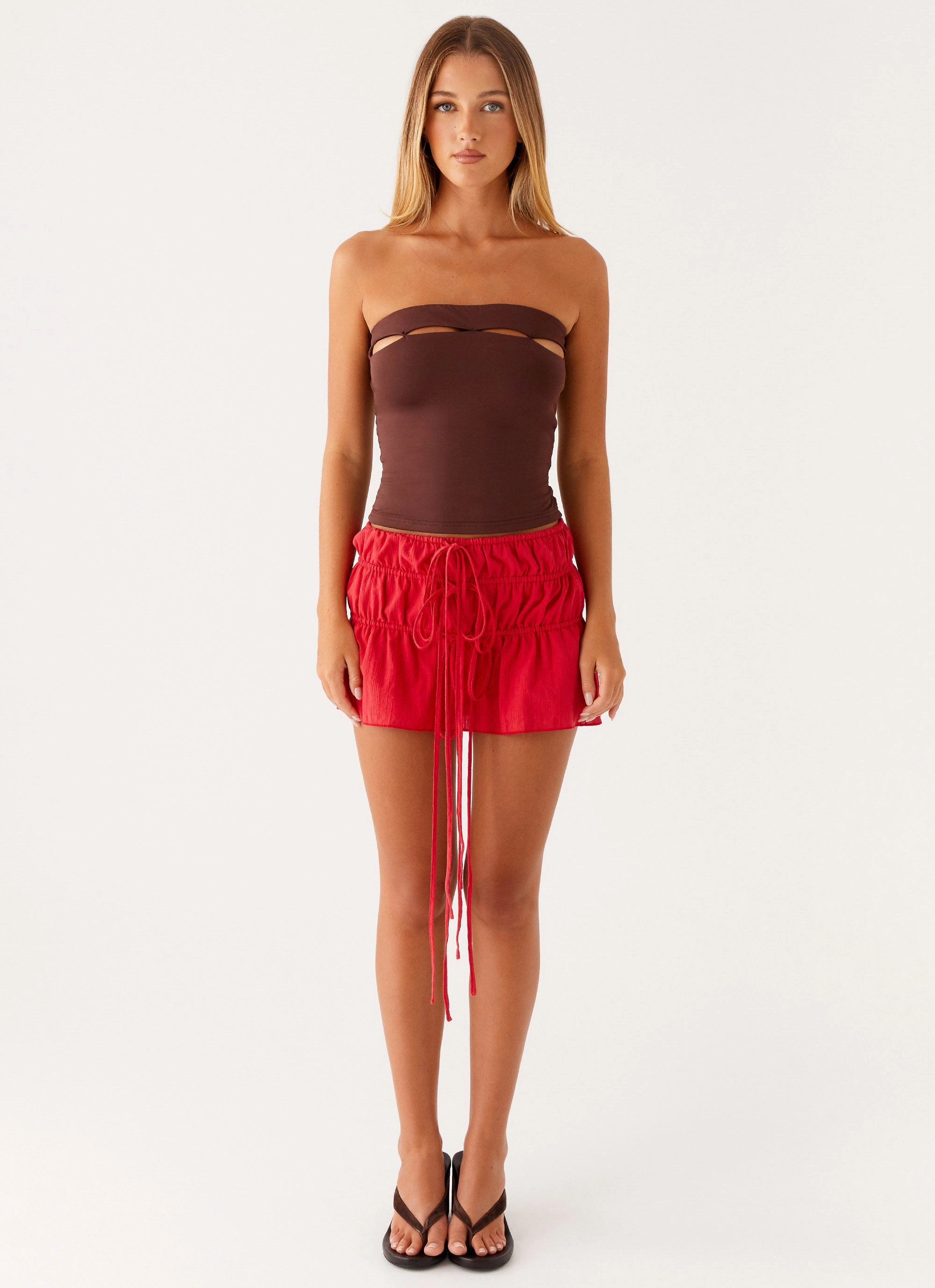 Fia Tube Top - Chocolate ribbed texture Tailored Silhouette
