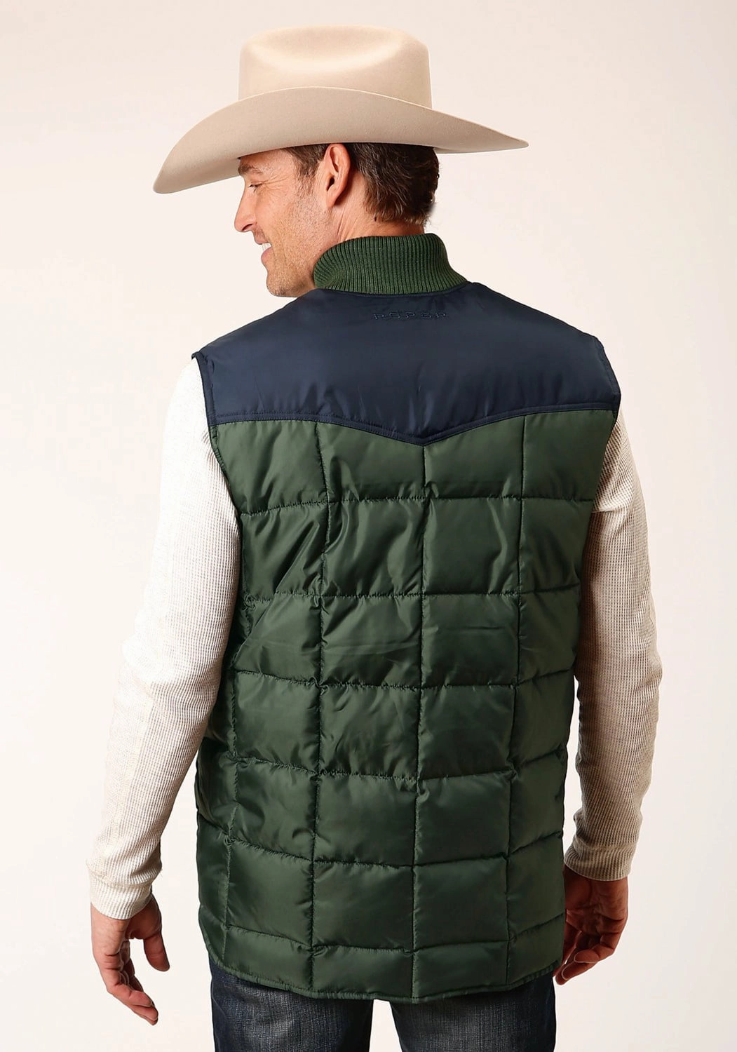 Roper Mens Western Quilted Green 100% Polyester Softshell Vest Stylish Chill Piece Durable Outer Layer