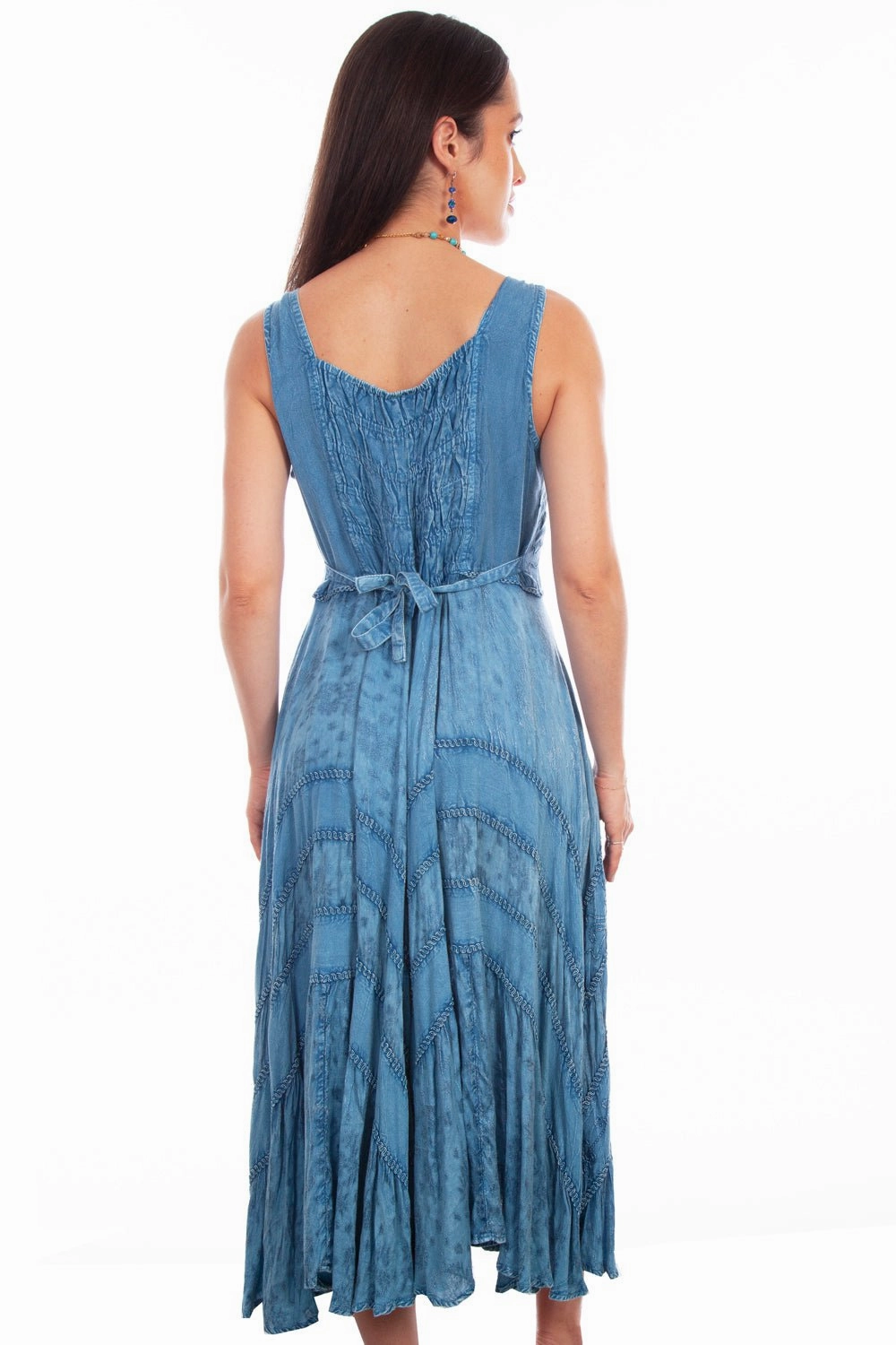 Cool Drape Casual Feel Scully Womens Light Denim Rayon Full Length Lace S/L Dress