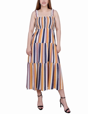 Work Vibe Smocked-Bodice Tiered Dress