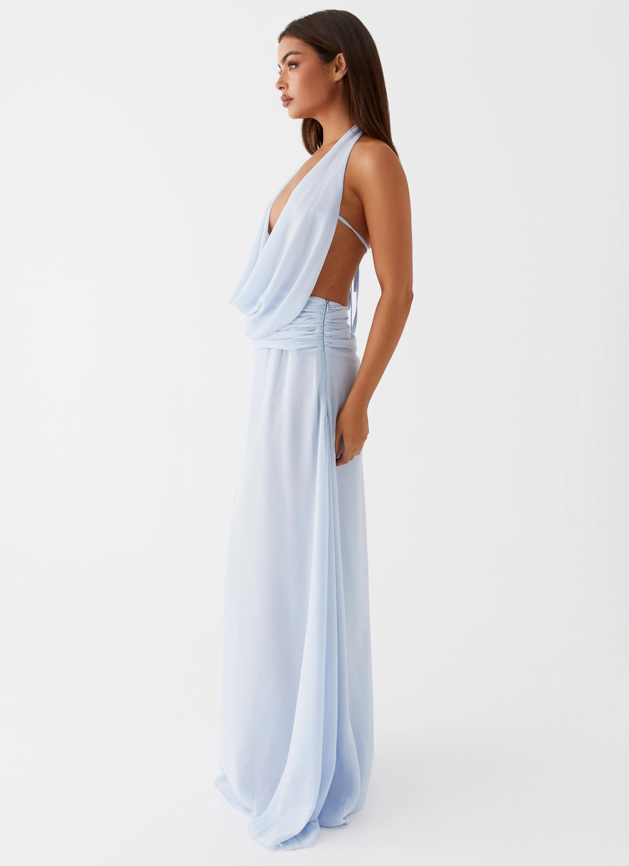 Cold Season Coat Elysia Chiffon Maxi Dress - Baby Blue