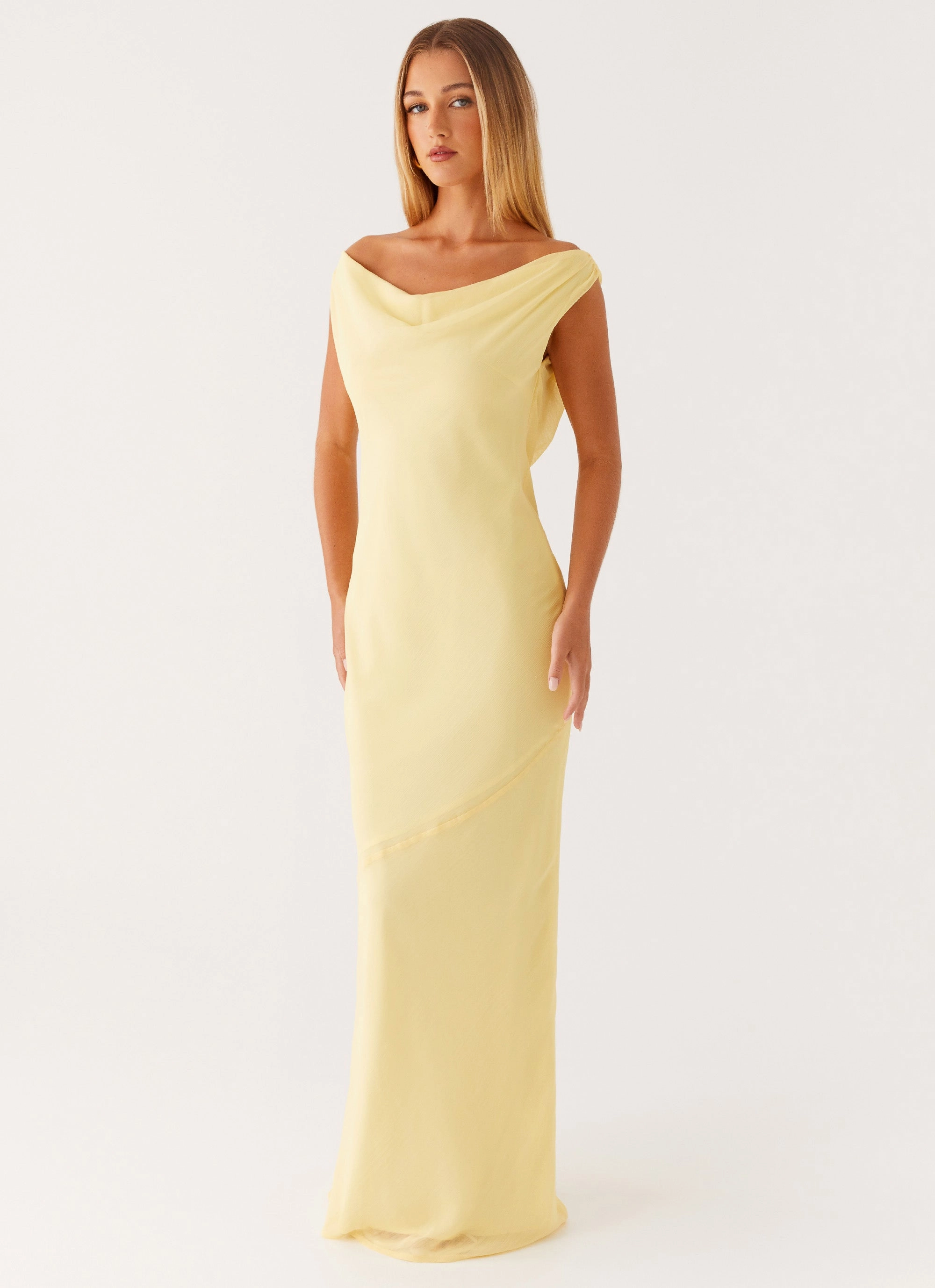 Cocoon Coat Brittany Chiffon Maxi Dress - Pastel Yellow