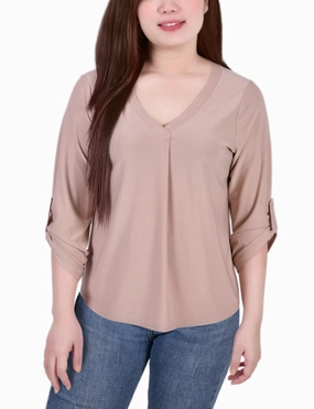3/4 Sleeve V Neck Top Durable Stitching
