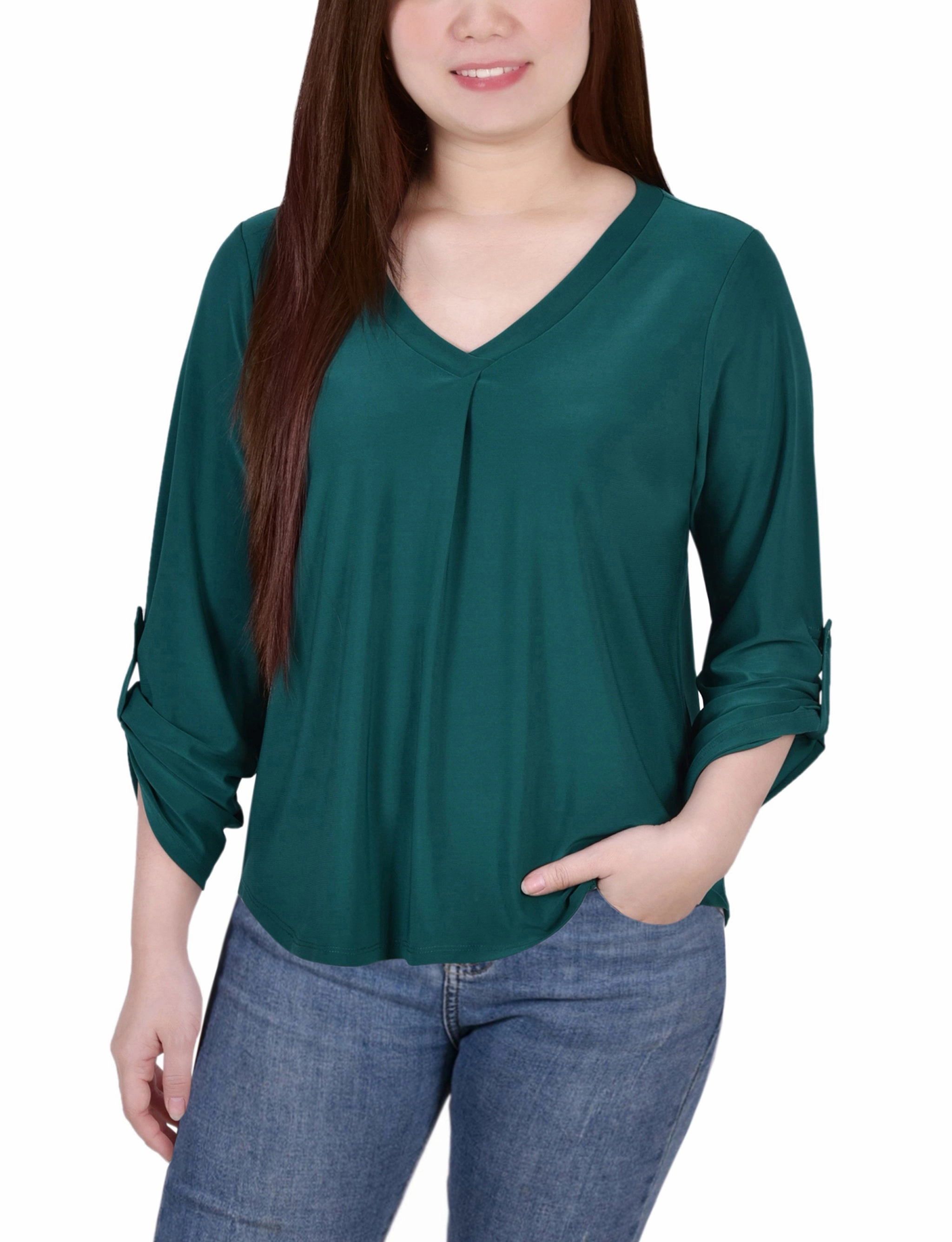 3/4 Sleeve V Neck Top All-Purpose Wear NonRestrictive Armholes