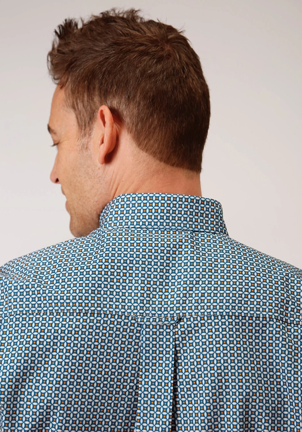 Roper Mens Blue 100% Cotton Geo BD L/S 1 Pocket Shirt Cooling Core Technology Everyday Wear