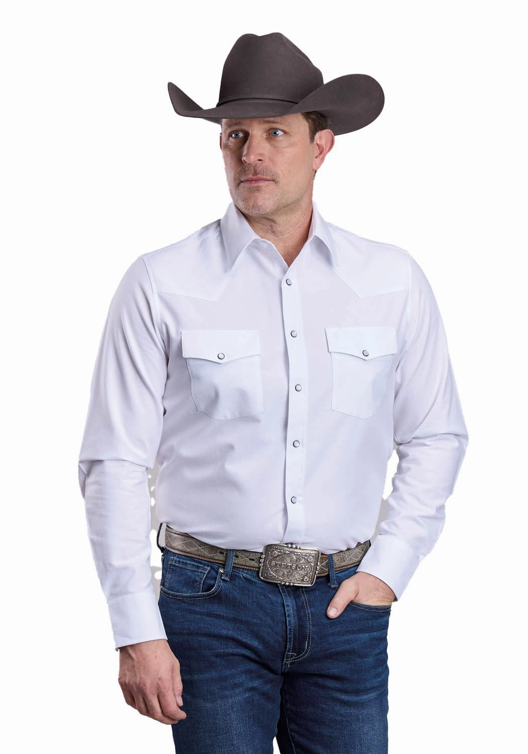 Urban Wear Stetson Mens Soft Oxford Western Optic White 100% Cotton L/S Shirt