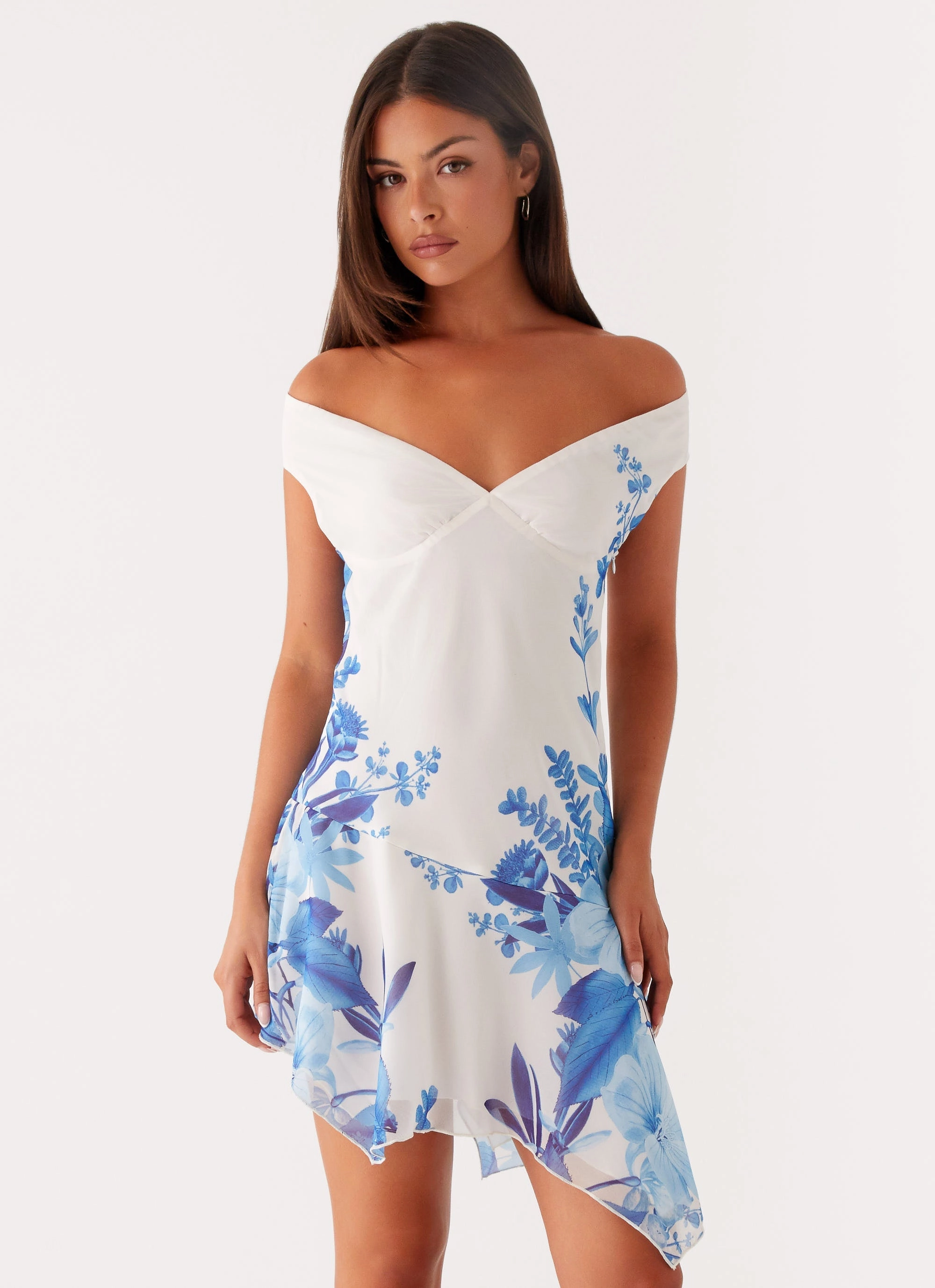 Alma Mini Dress - Blue Floral Print Everyday-Use Cinched-Waist