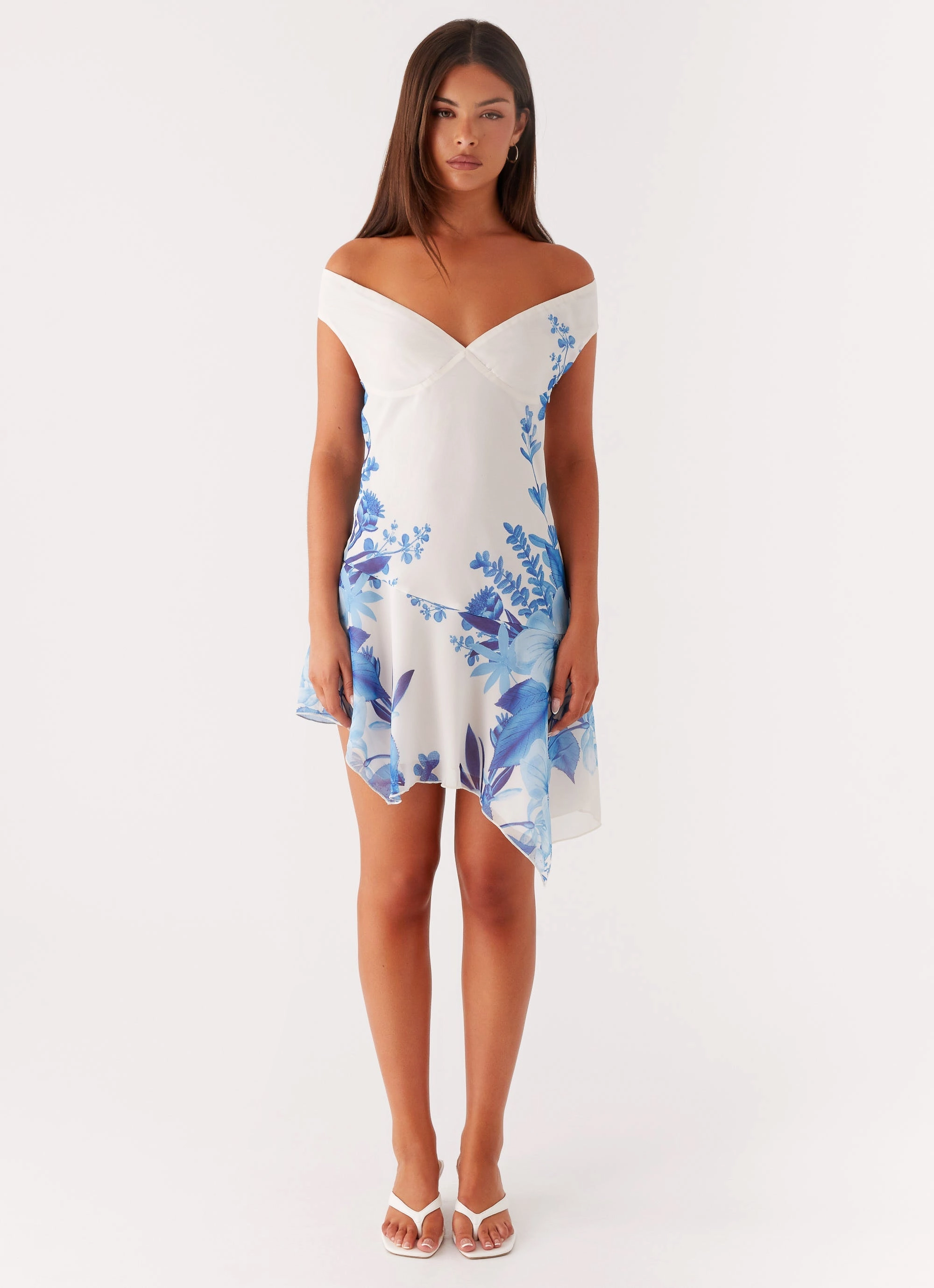 Alma Mini Dress - Blue Floral Print Breath Soft