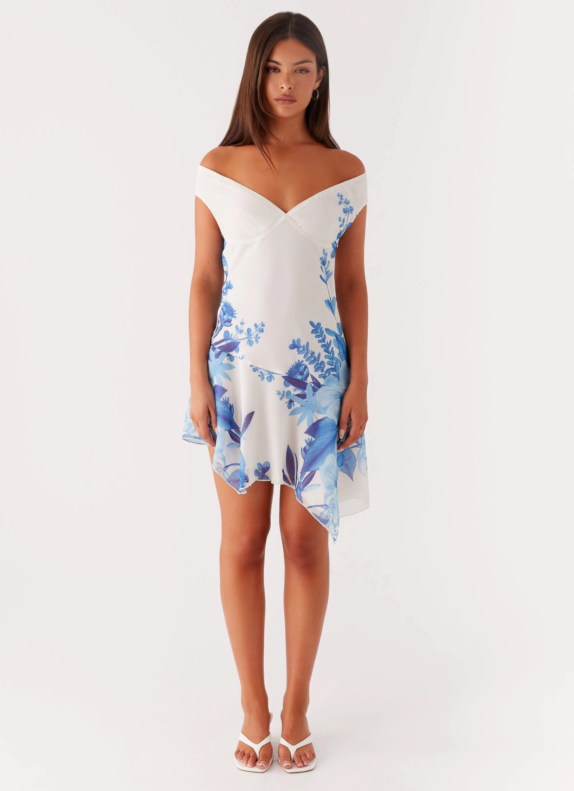 Bold Pattern Subtle Texture Alma Mini Dress - Blue Floral Print