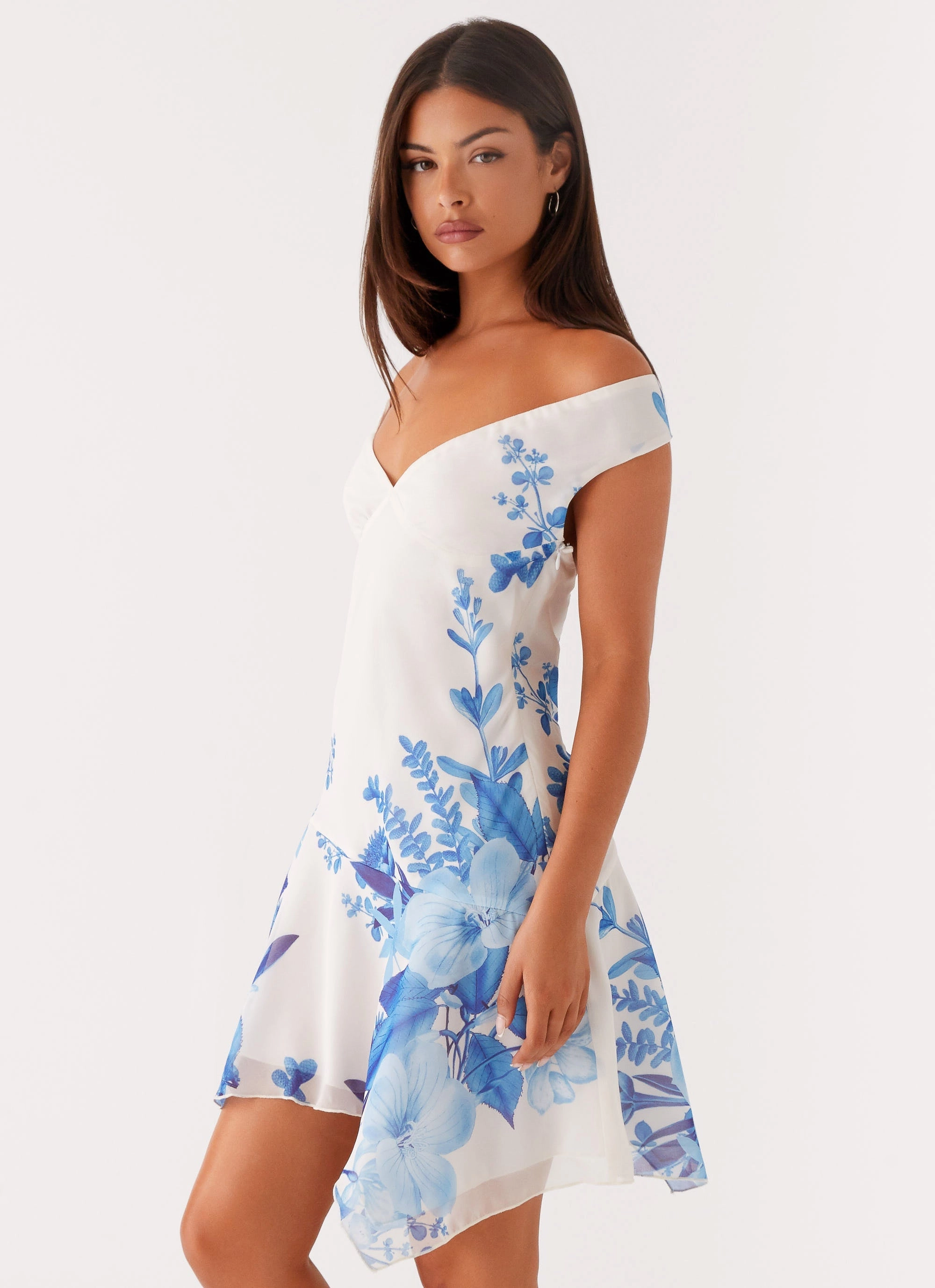 Warm Pink Alma Mini Dress - Blue Floral Print