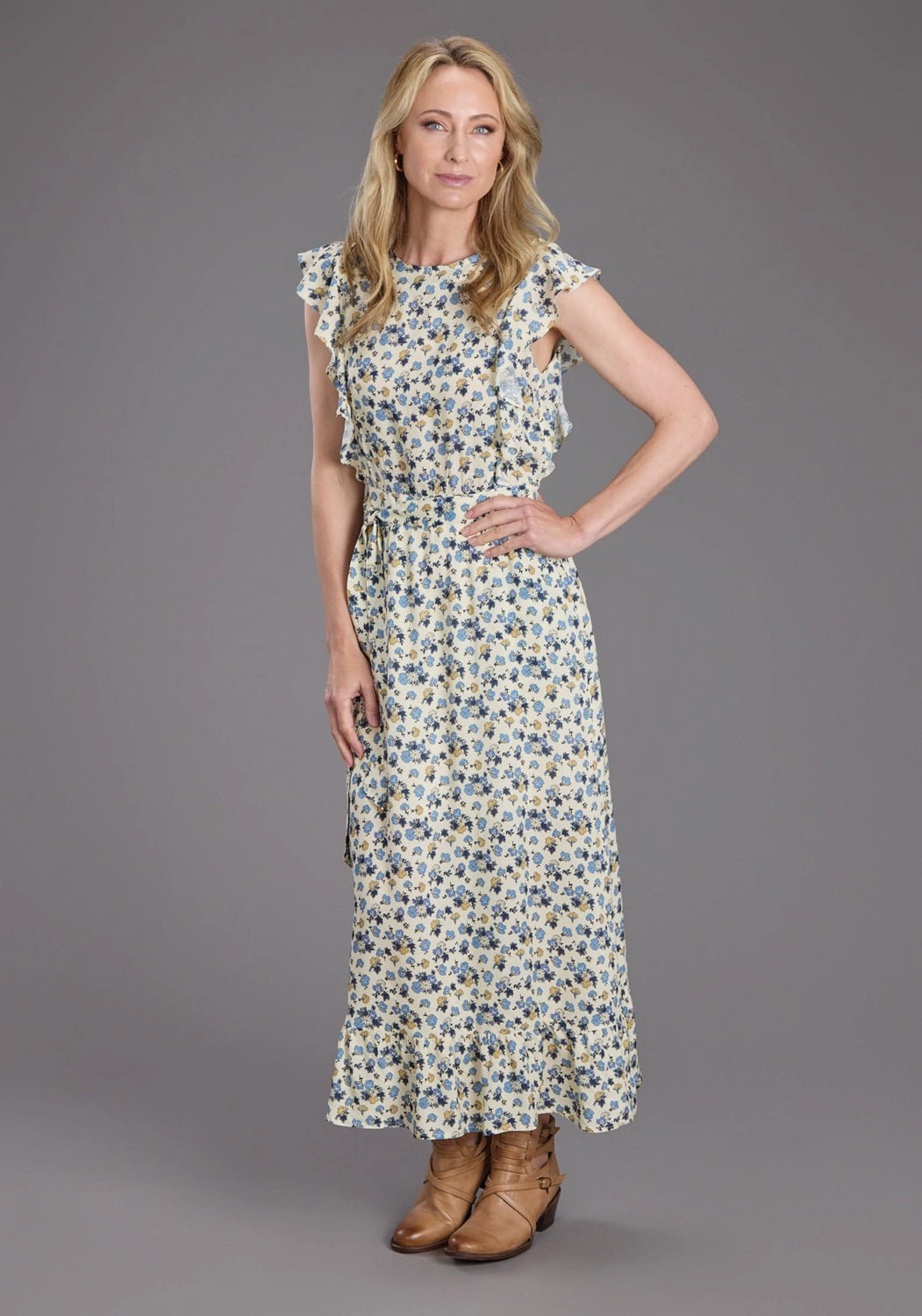 Cozy Weekend Stetson Womens Field Flower Blue Multi 100% Rayon S/L Dress