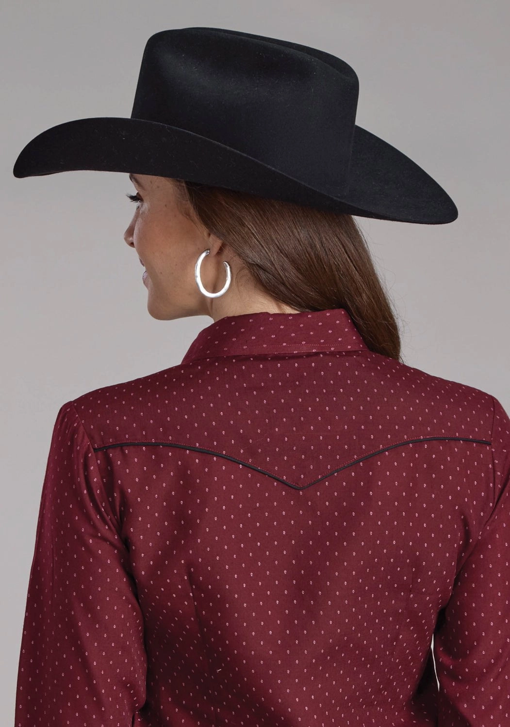 Adjustable Cuff Closure networking event Roper Womens 2287 Dot Print Wine Poly/Cotton L/S Shirt