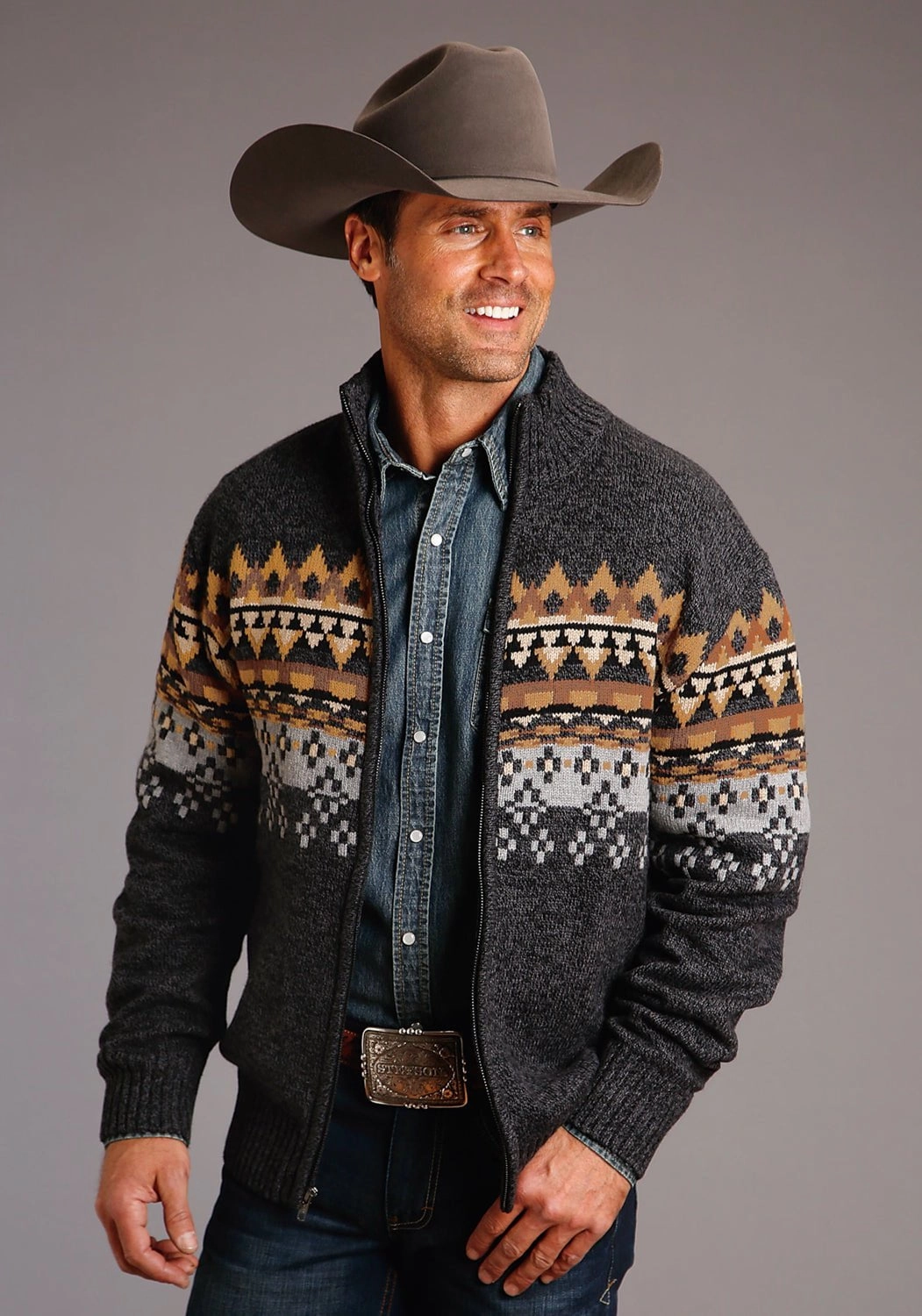 Perfect Fit Affordable Fashion Stetson Mens Grey Multi Cotton/Wool Aztec Pattern Cardigan