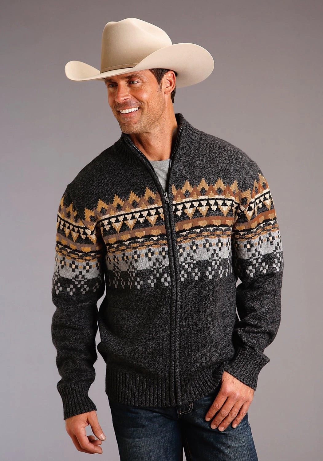 garden party Flexible Movement Stetson Mens Grey Multi Cotton/Wool Aztec Pattern Cardigan
