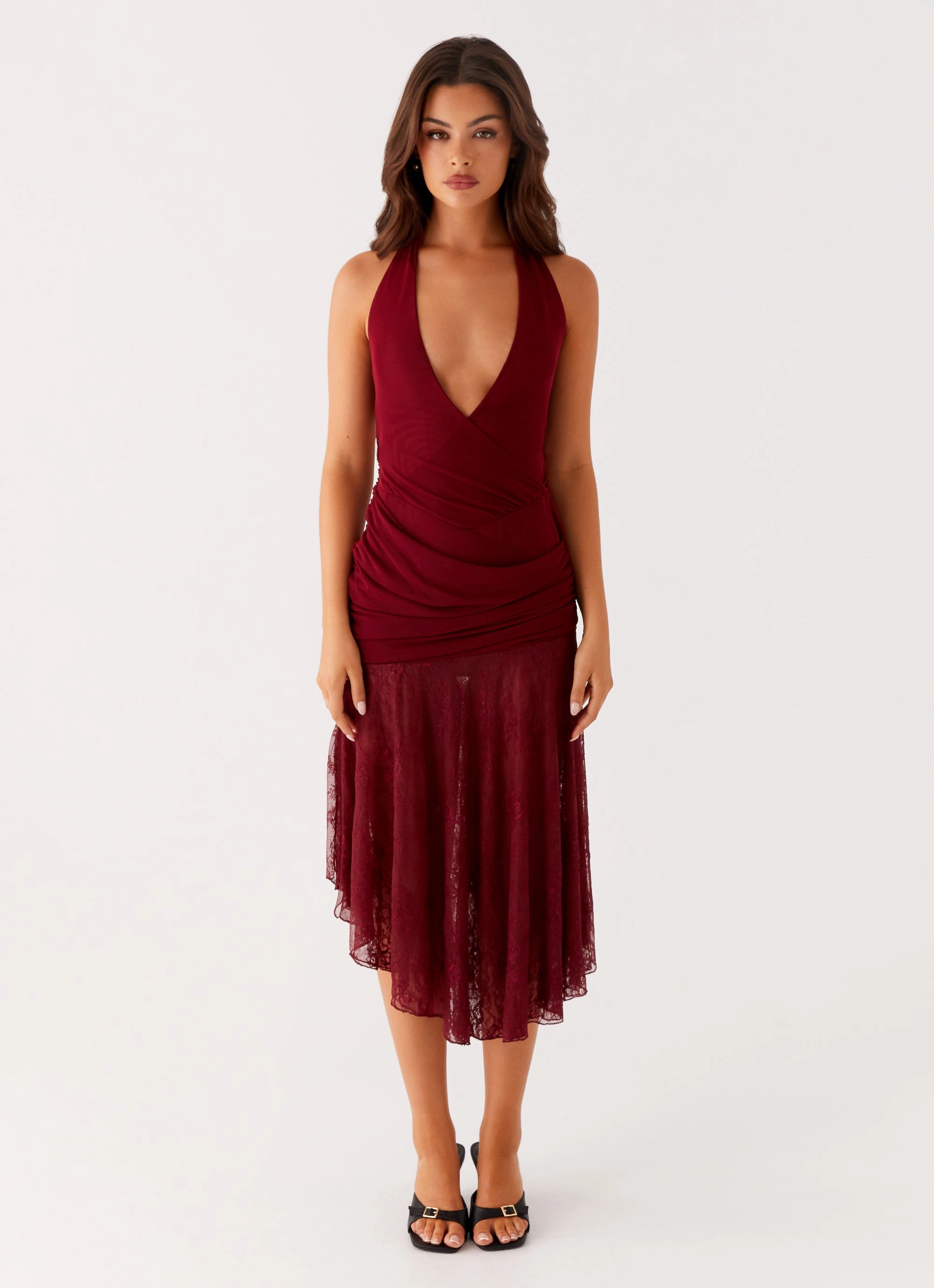 Practical Outerwear Burnout Midi Dress - Maroon