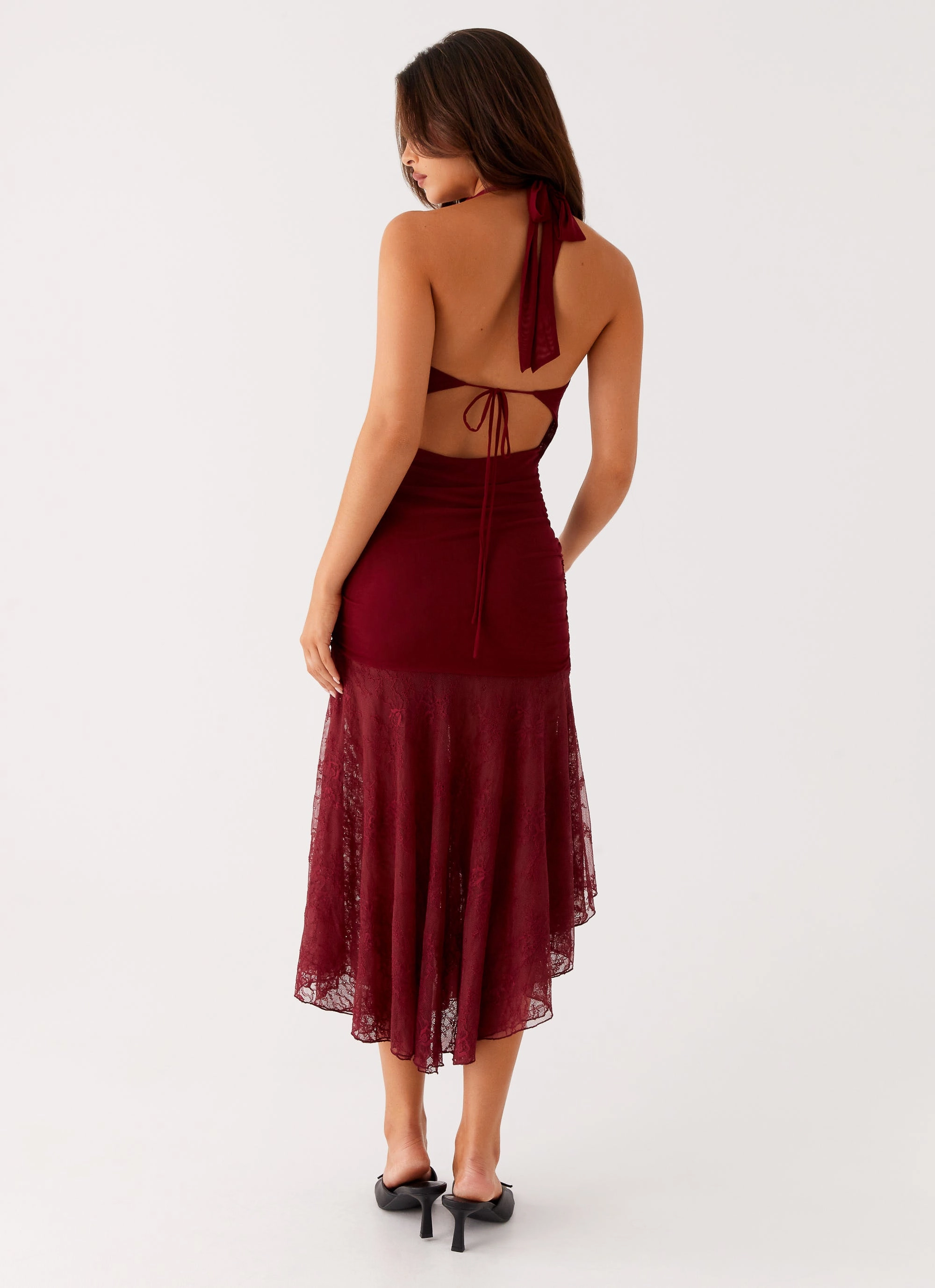 Weather-Resistant Outerwear Burnout Midi Dress - Maroon