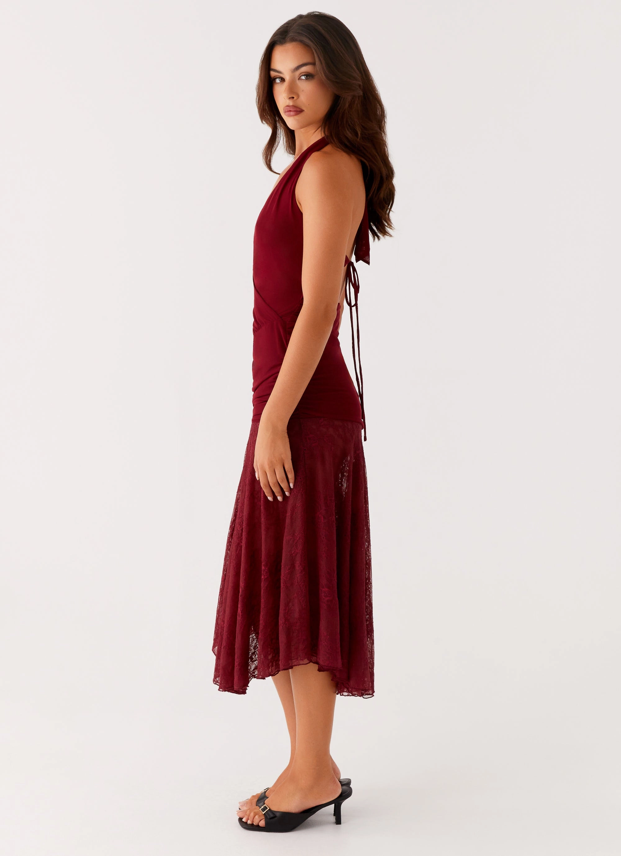 City Outerwear Classic Wool Coat Burnout Midi Dress - Maroon
