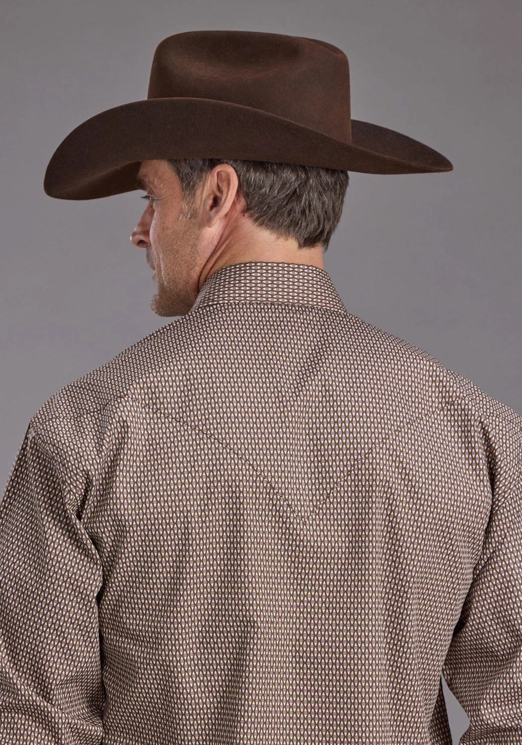 Loose Comfort Unisex Choice Stetson Mens Blue Line Diamonds Brown 100% Cotton L/S Shirt