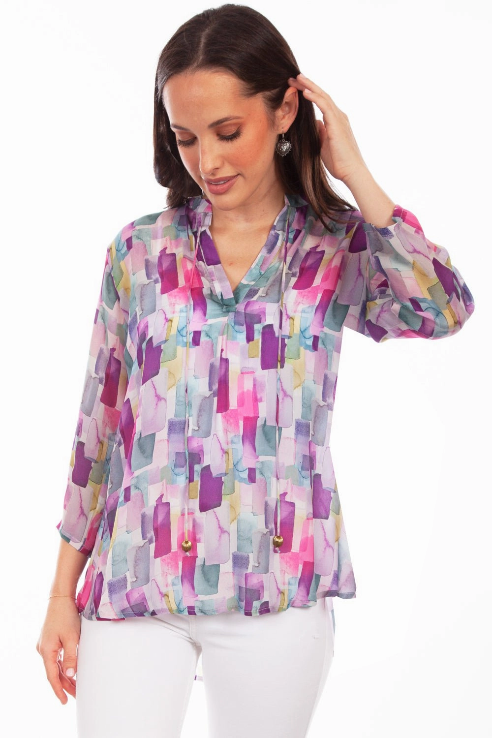 Scully Womens Lavender Rayon Rectangular S/S Blouse Corporate Wear Anniversary Celebration