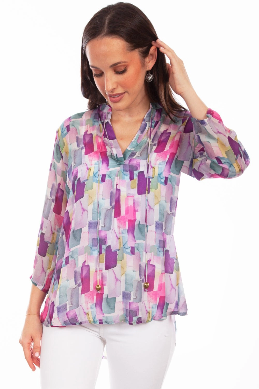 Scully Womens Lavender Rayon Rectangular S/S Blouse Seamless Sides Sophisticated Style