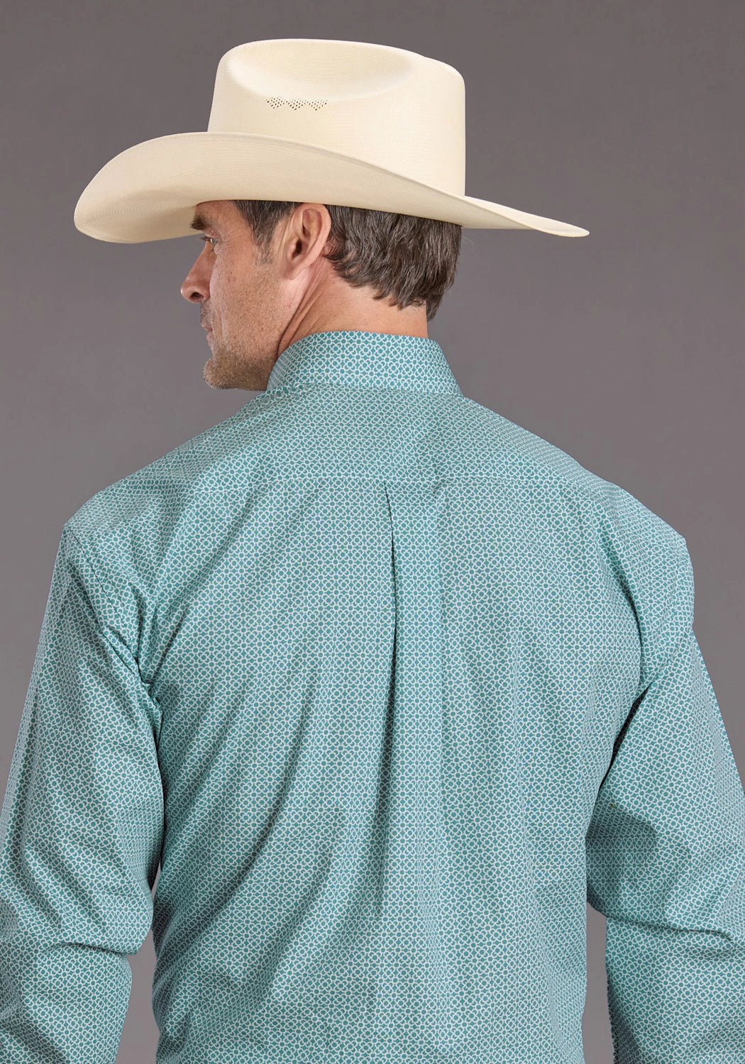 Stetson Mens 2400 Mosaic Geo Turquoise 100% Cotton 1 Pkt L/S Shirt Easy Care Material