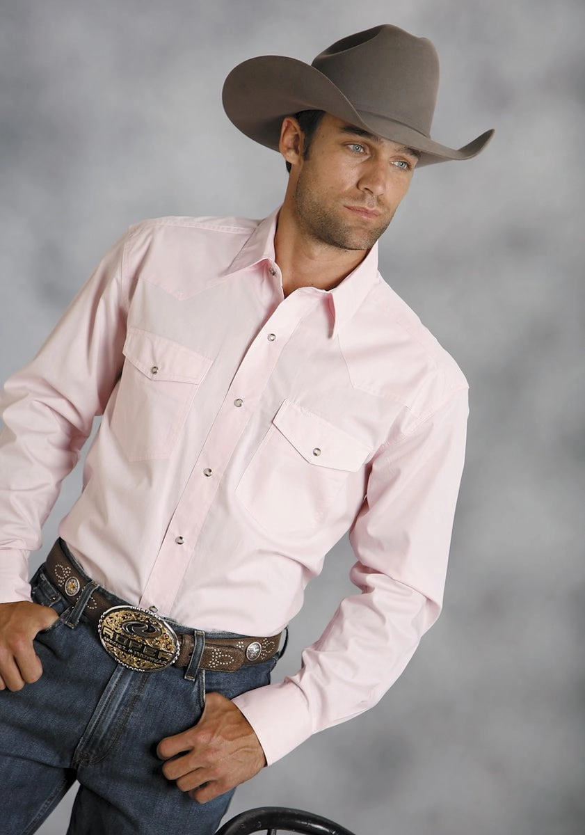 Travel Friendly Roper Mens Pink 100% Cotton L/S Snap 1 Pt Back Yoke Poplin Western Shirt