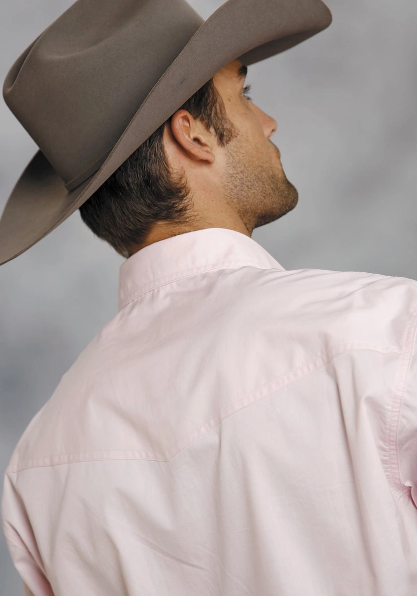 Work Appropriate Rooftop Bar Roper Mens Pink 100% Cotton L/S Snap 1 Pt Back Yoke Poplin Western Shirt