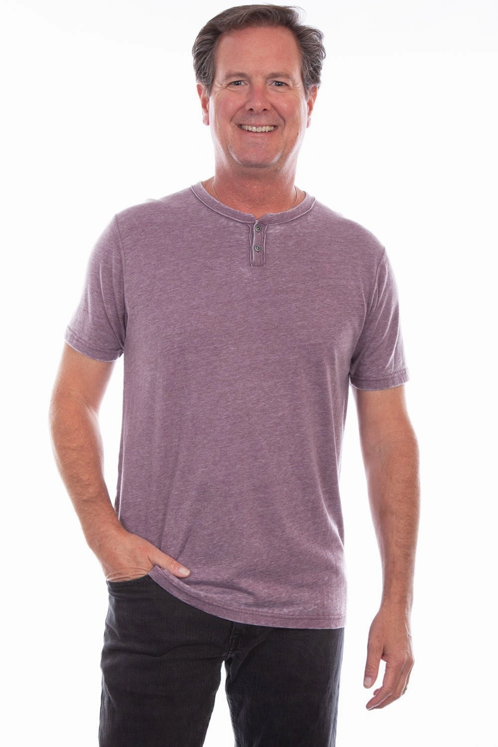 Smooth Texture Polo Style Scully Mens Wine 100% Cotton Henley S/S T-Shirt