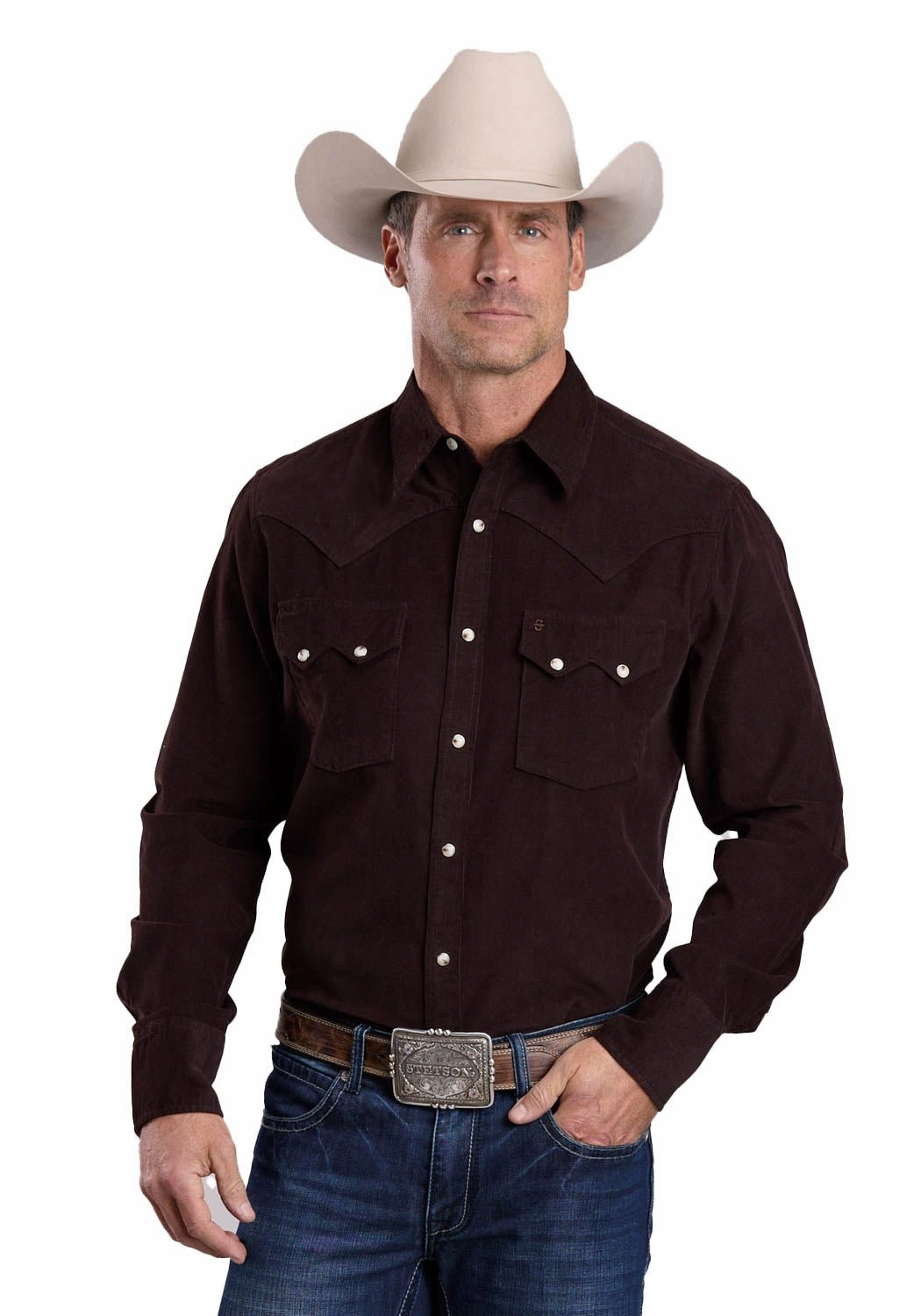 Durable Fabric Soft Touch Fabric Stetson Mens Corduroy Western Brown 100% Cotton L/S Shirt
