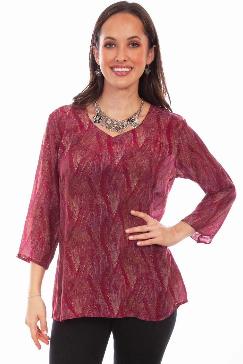Scully Womens Fuschia Rayon Pullover Drape S/S Blouse Contemporary Style Weekend Vibes