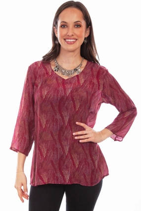 Scully Womens Fuschia Rayon Pullover Drape S/S Blouse Contemporary Style Weekend Vibes