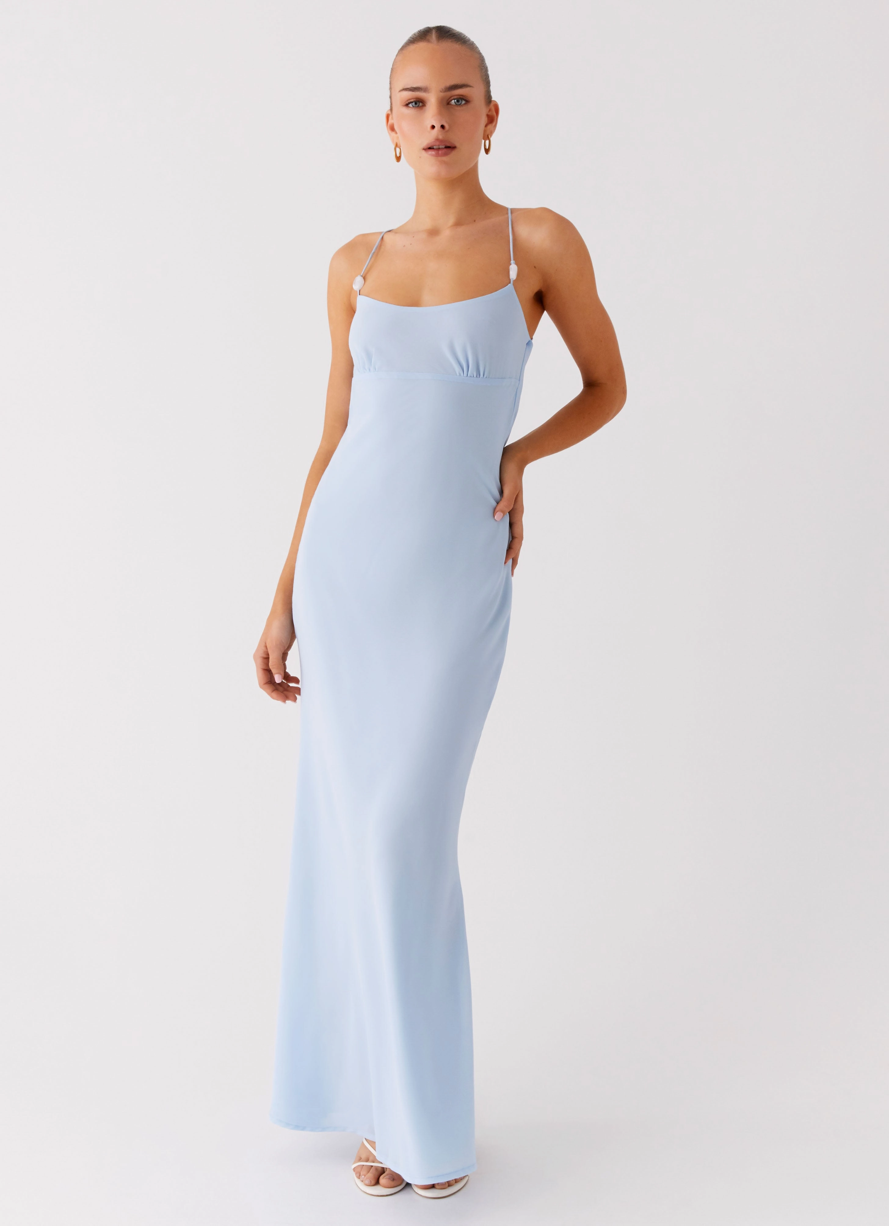 Cabello Maxi Dress - Pale Blue Outdoor Coat Slim Tailored