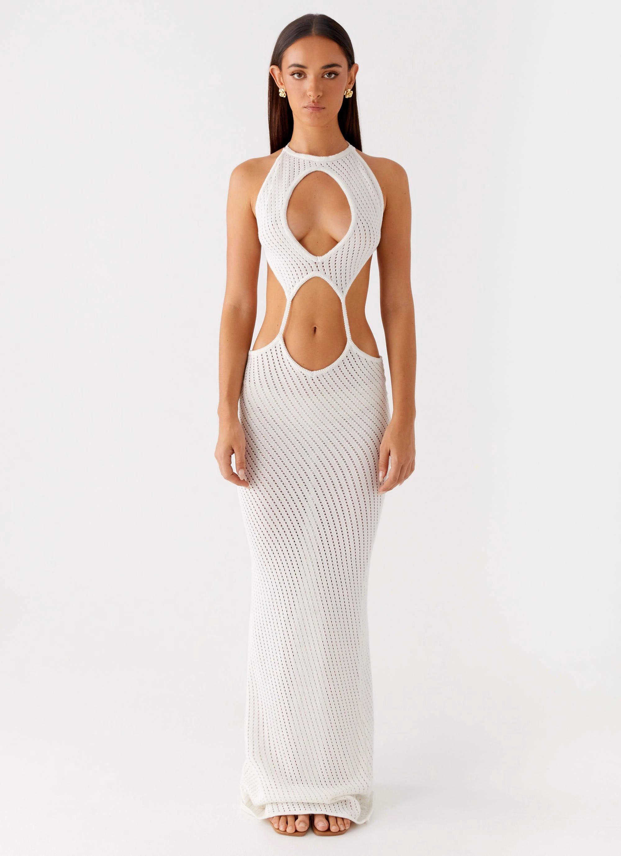 Caicos Crochet Maxi Dress - White Double-Faced Coat