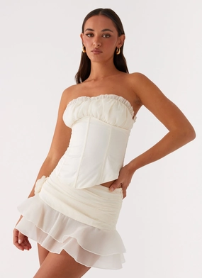 Call Me Never Tiered Mini Skirt - Ivory Front Slit