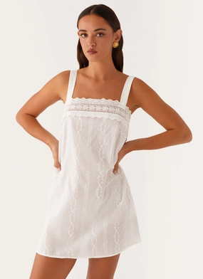 Calla Broderie Mini Dress - White Checkered Style
