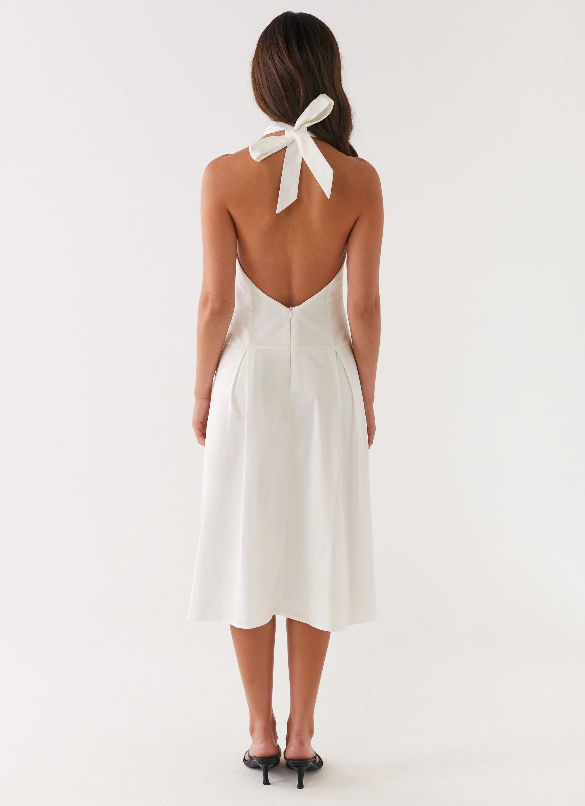 Calla Halter Midi Dress - White Smooth Flow