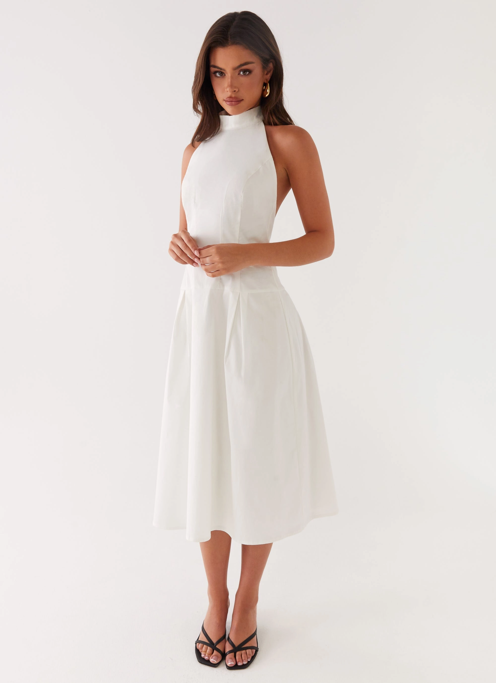 Calla Halter Midi Dress - White Trend Glow Essential Piece