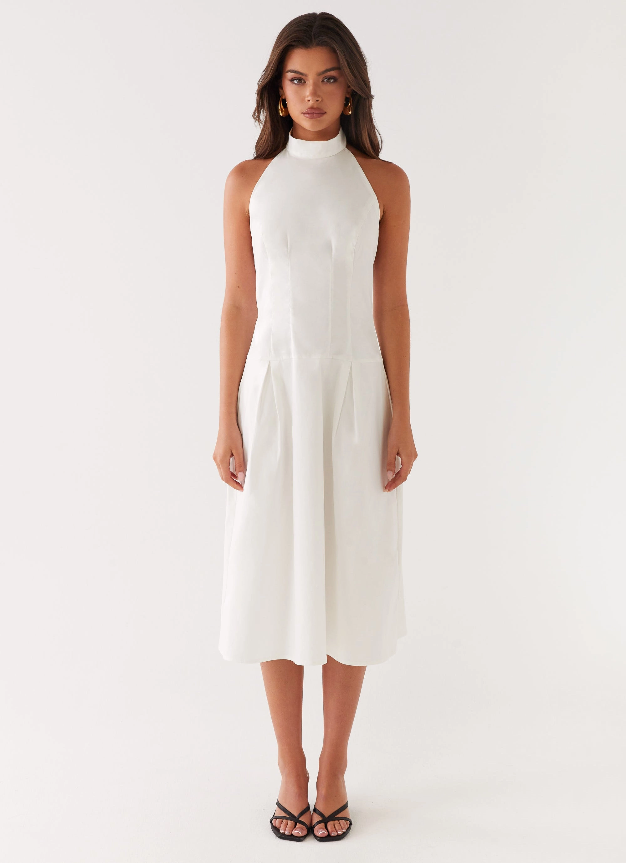 Calla Halter Midi Dress - White Mermaid-Hem