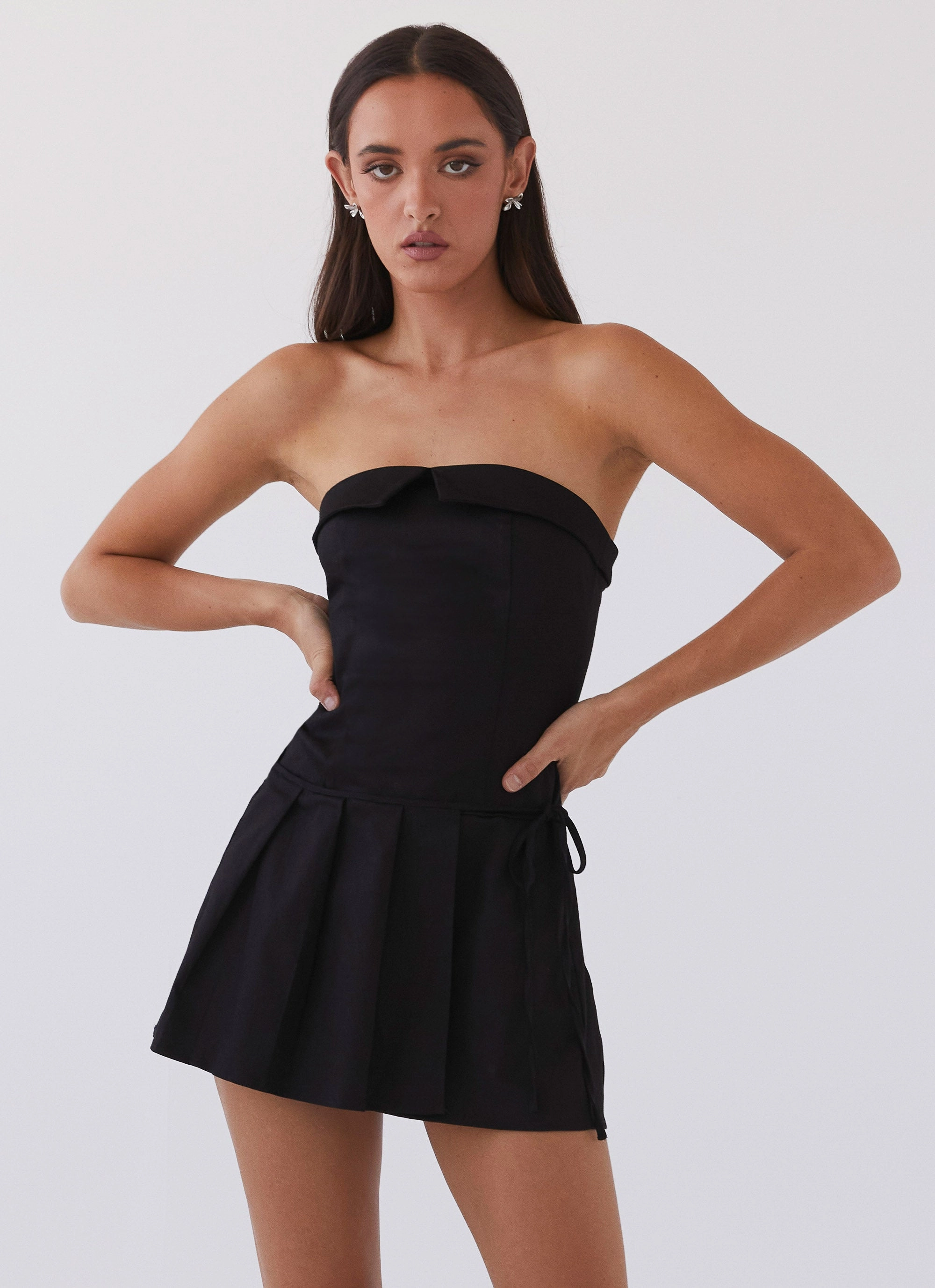 Calling The Shots Mini Dress - Black Satin Grace