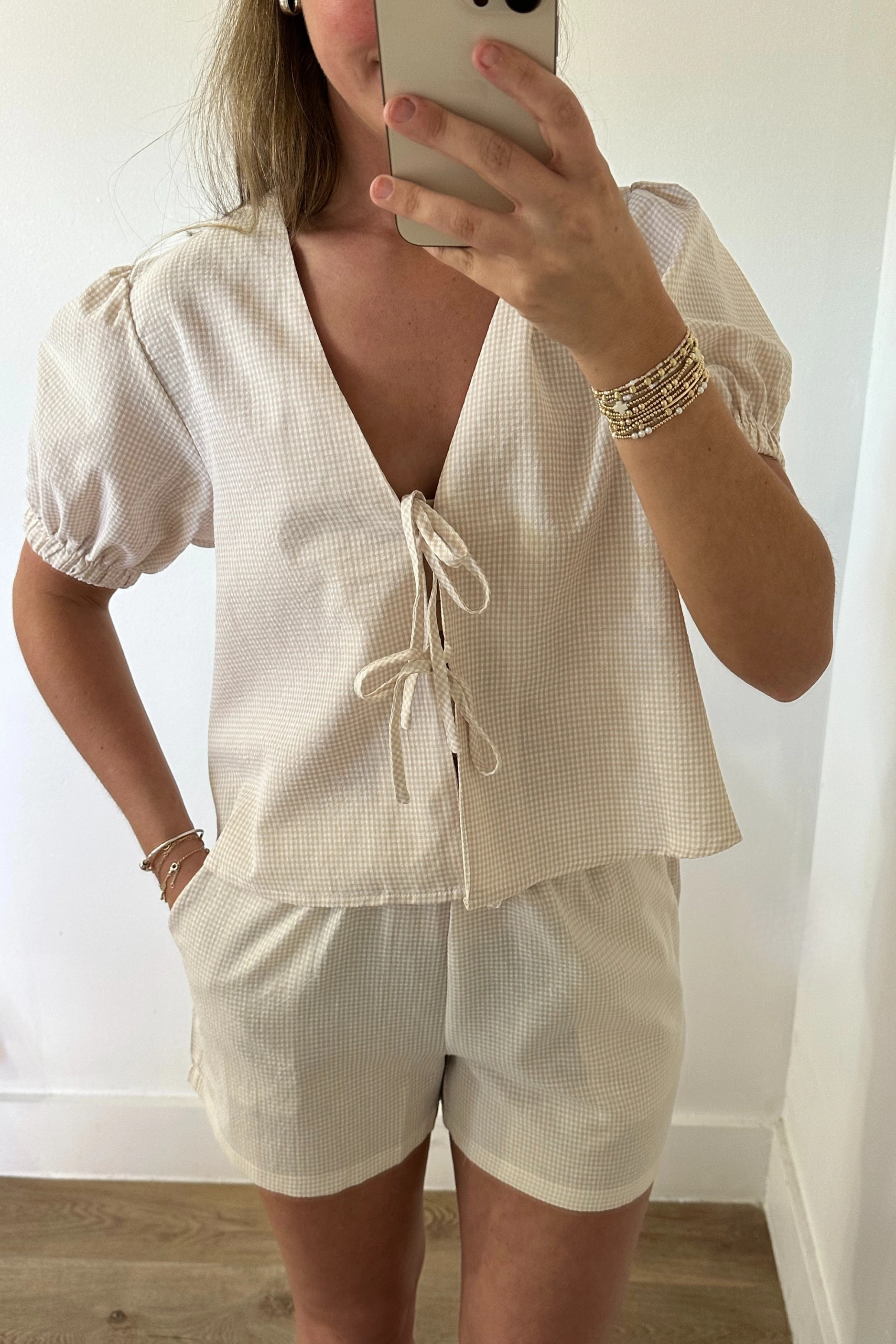 Came for Love Seersucker Shorts Easy Care Distressed finish