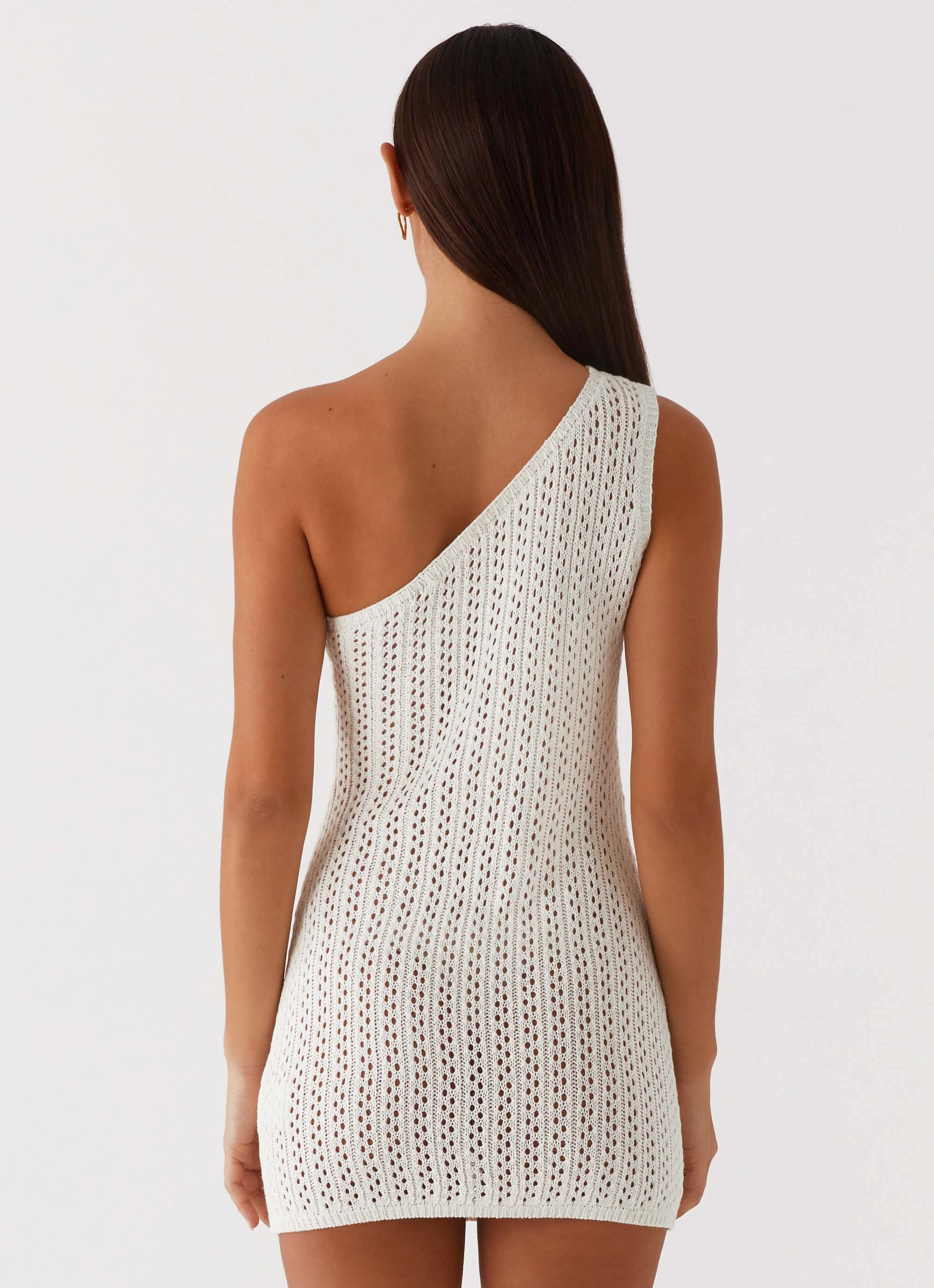 Comfy Winter Wear Afterglow One Shoulder Crochet Mini Dress - Ivory