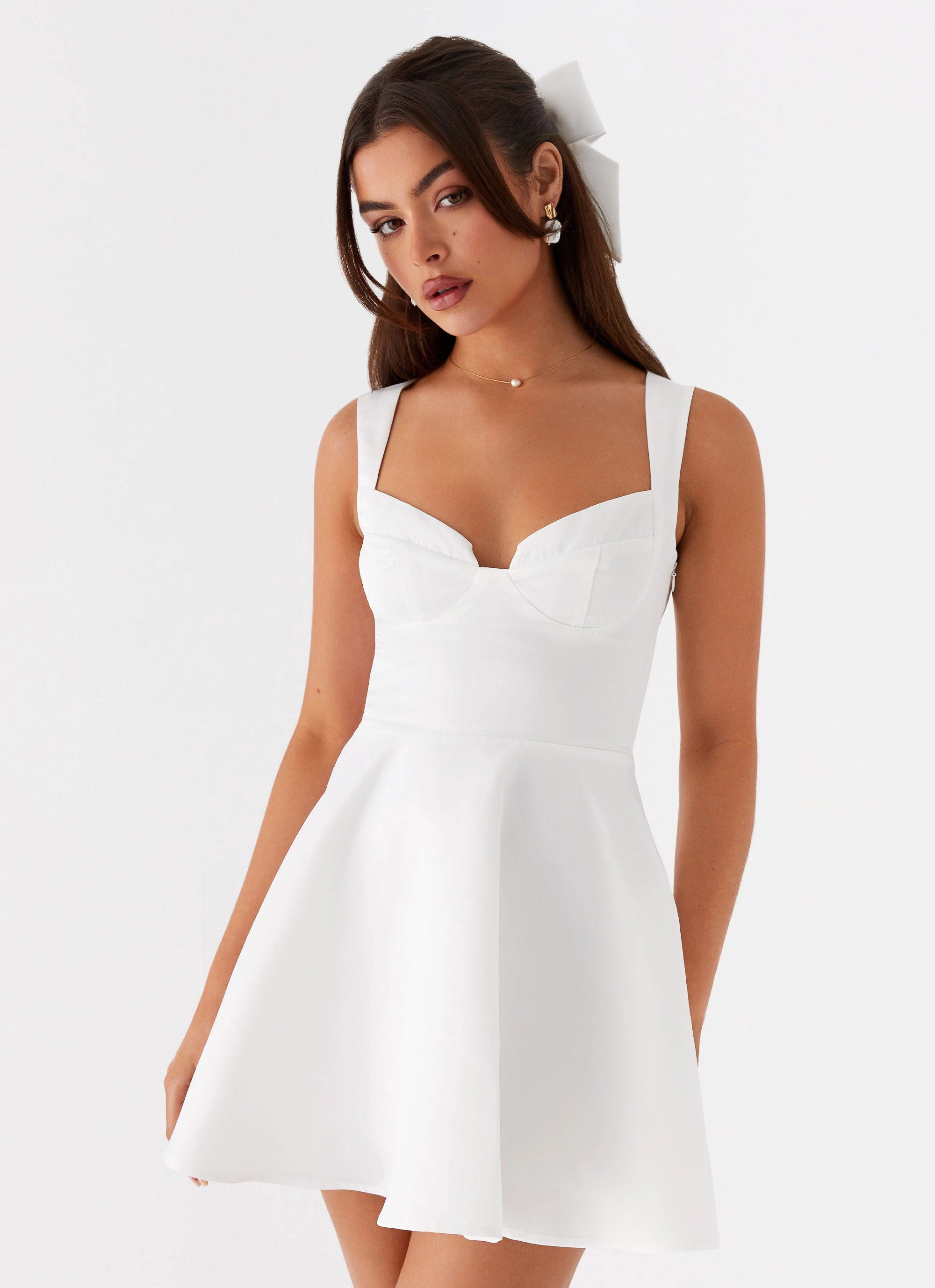 Candice Mini Dress - White Matte Fabric Minimalist Style