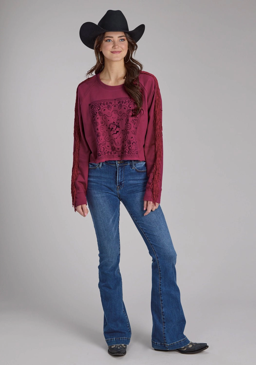 elegant design Perfect Layer Roper Womens Paisley Square Fringe Wine 100% Cotton Sweatshirt