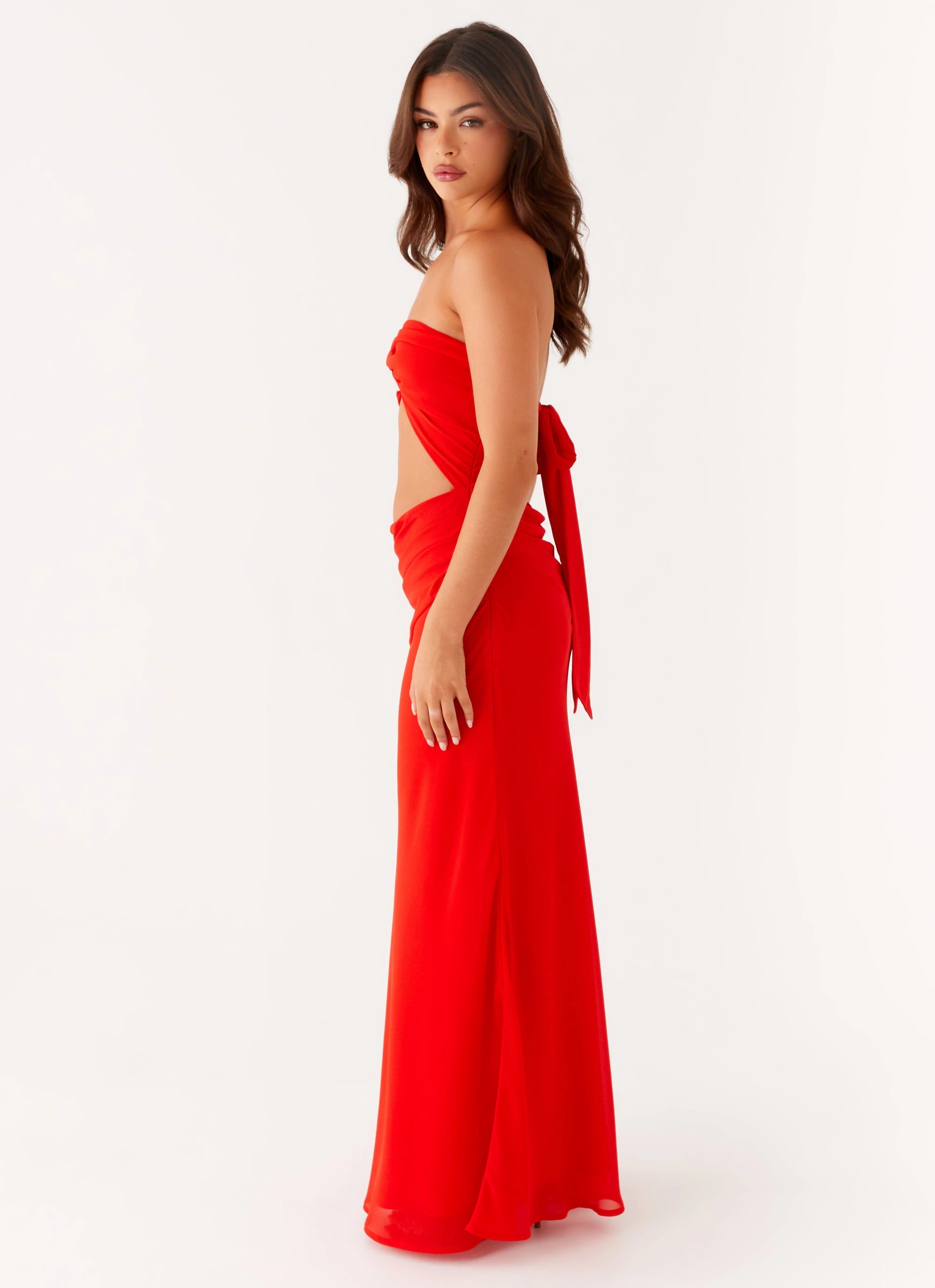 Thick Jacket Contrast Stitch Carla Maxi Dress - Red