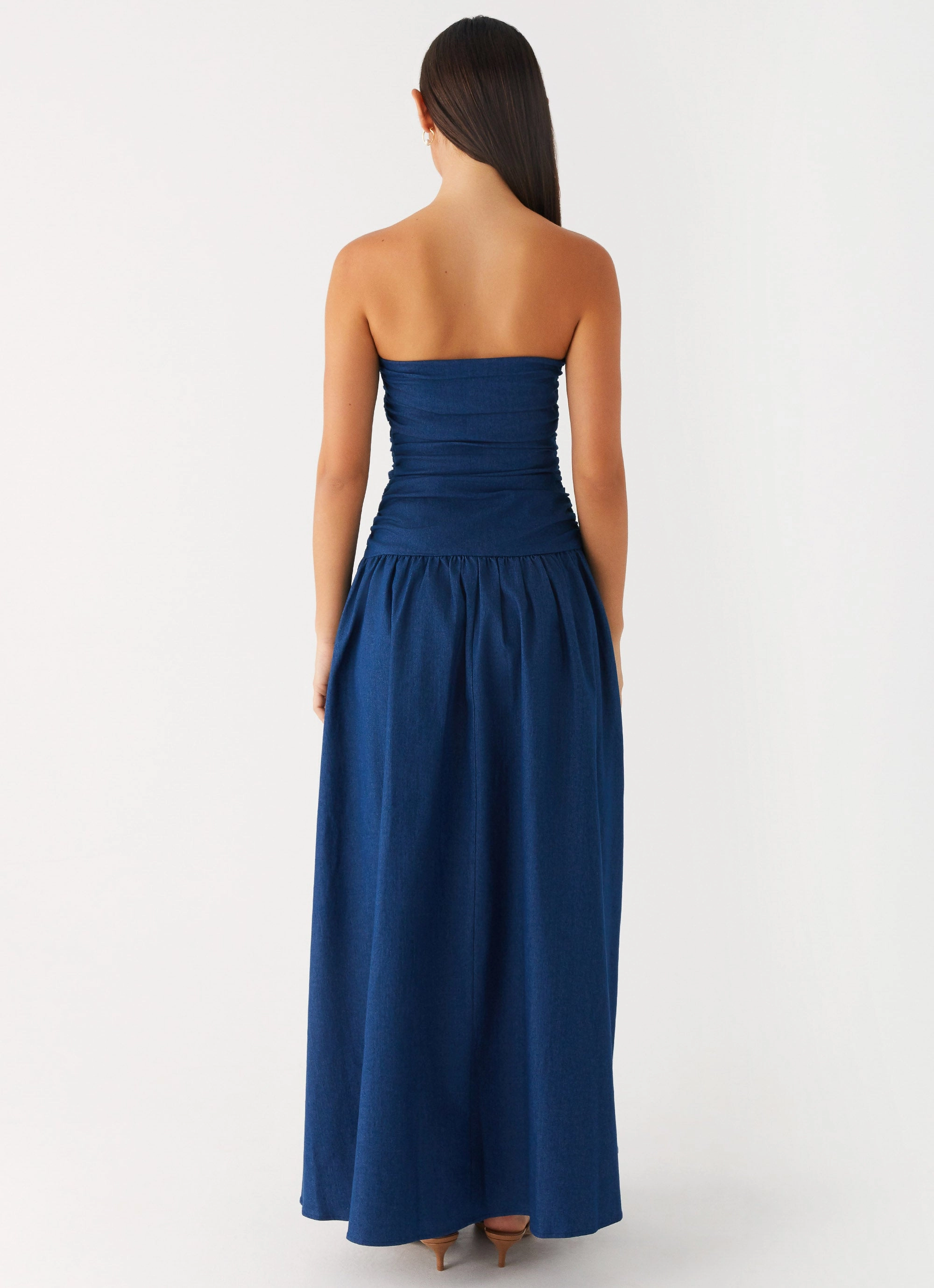 Carmel Denim Maxi Dress - Indigo Layered-Sleeve Vibrant pattern